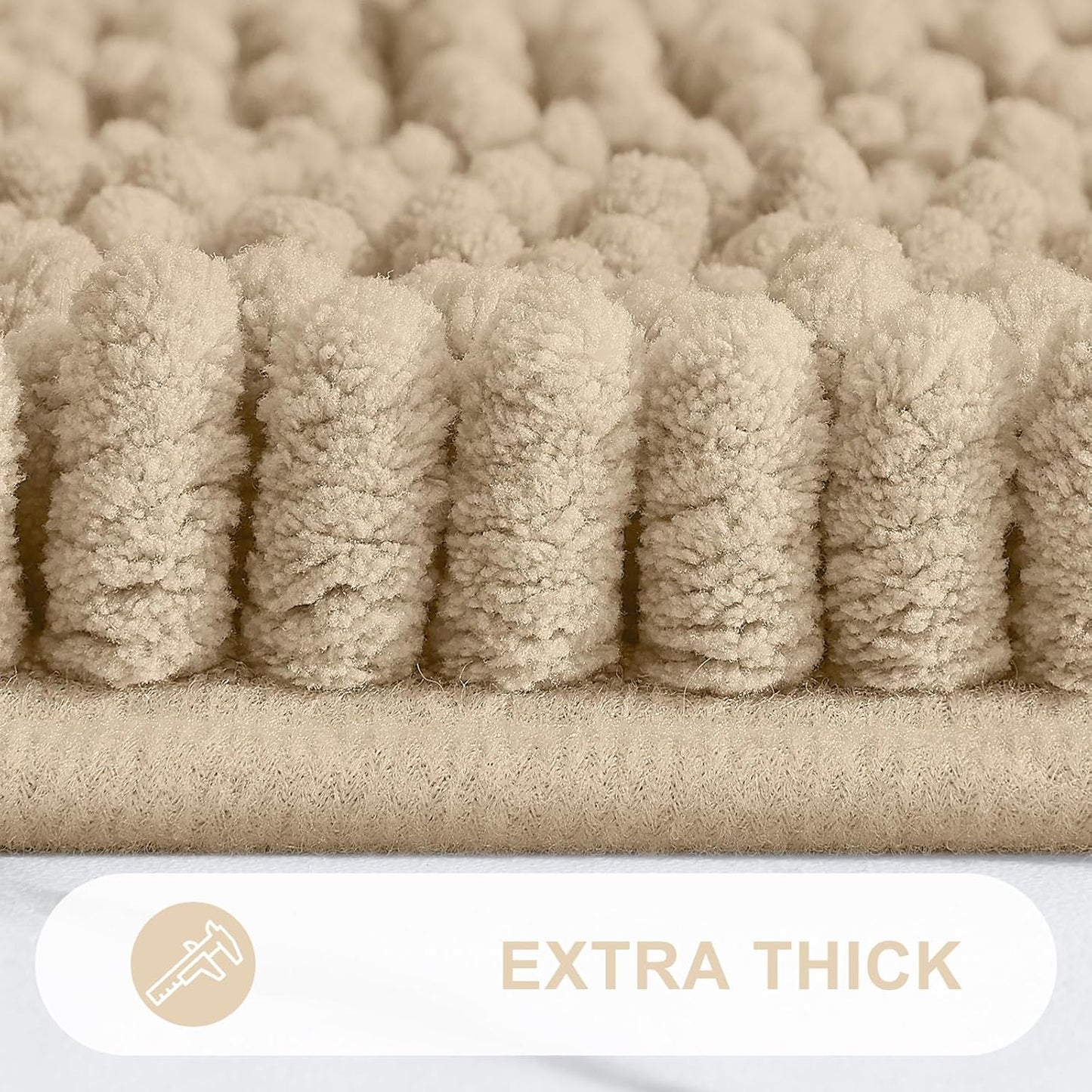 Grandaily Chenille Striped Bathroom Rugs 59x20, Extra Thick and Absorbent Bath Mats, Non-Slip Soft Plush Shaggy Shower Carpet, Machine Wash Dry, Bath Rug for Bathroom, Beige