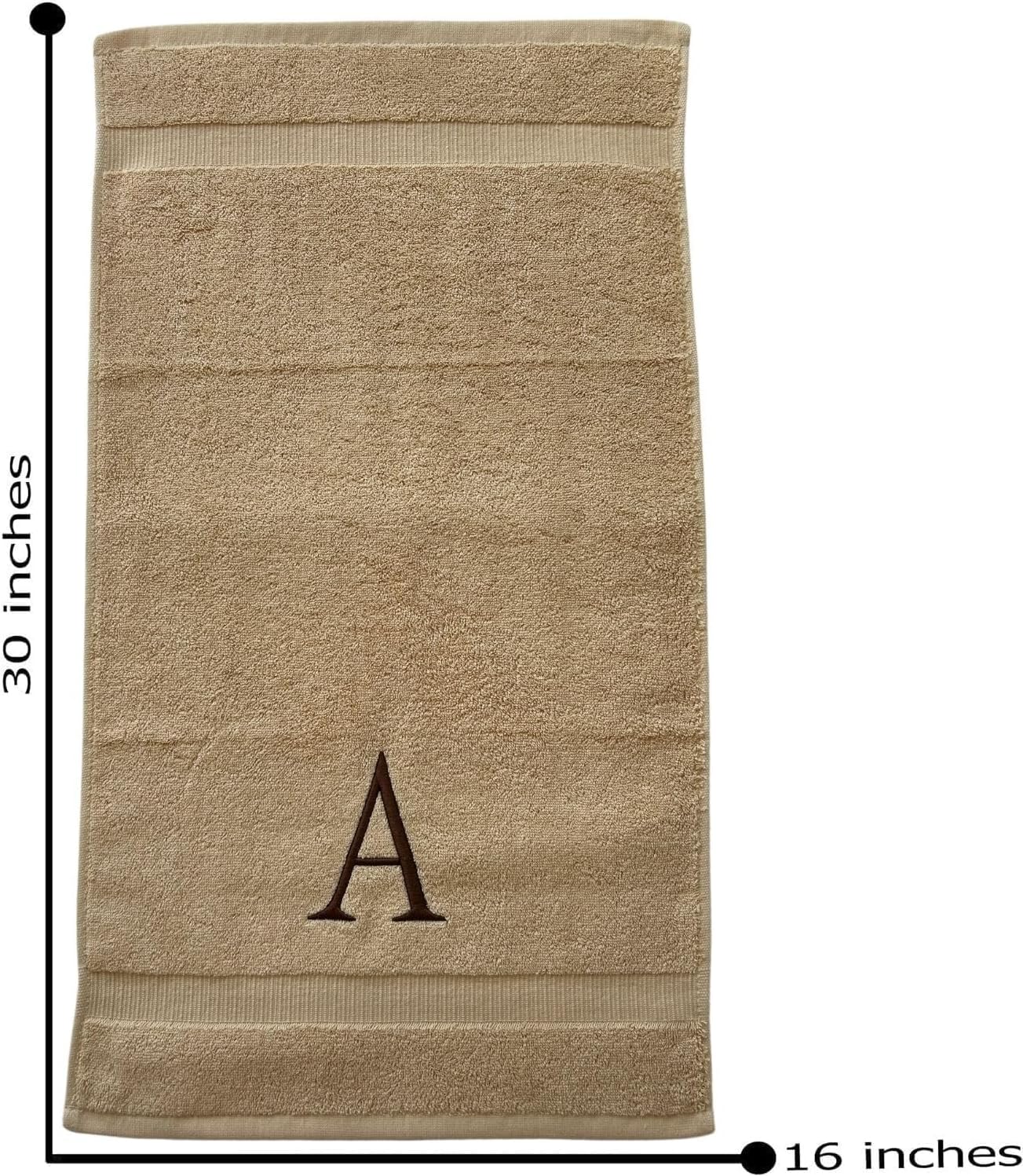 Beige Initial Hand Towel for Bathroom - Monogrammed Luxury Hotel Quality Decorative Embroidered Towel for Powder Room, Spa - GOTS Organic Certified - Set of 2 Brown Letter E