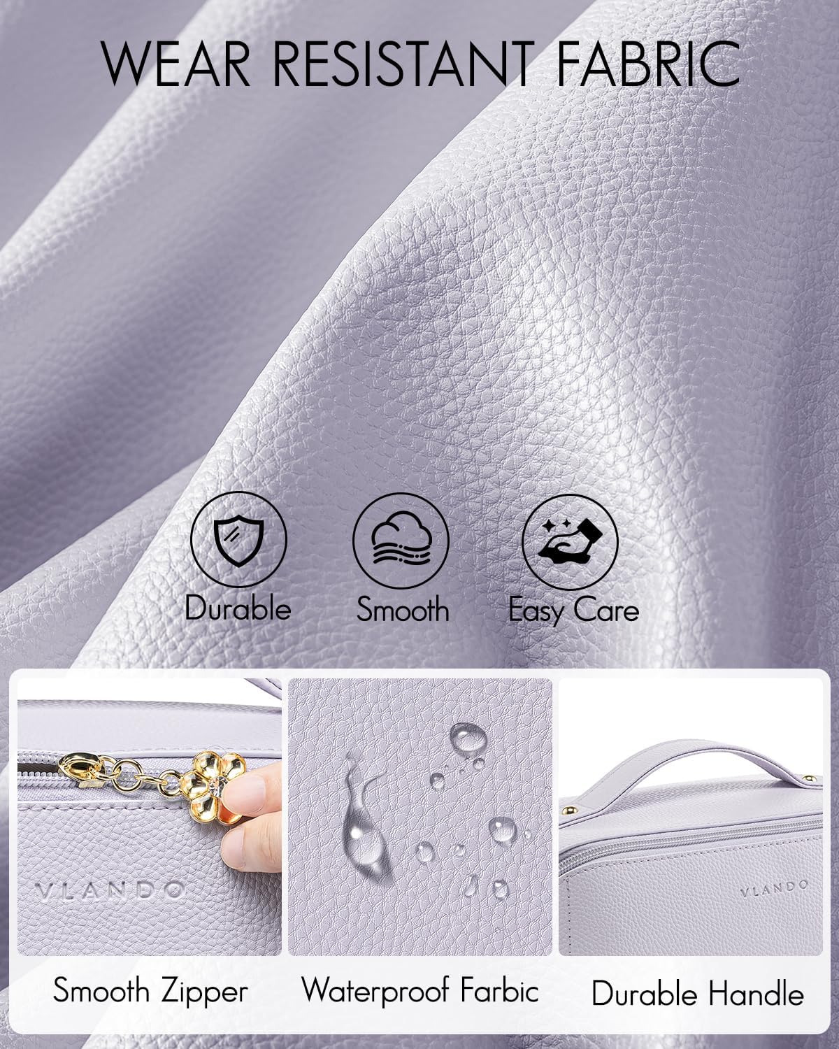 Vlando Makeup Bag,Large Capacity Toiletry Bag for Women Waterproof Portable Make up Pouch PU Leather Open Flat Cosmetic Bag(Purple)