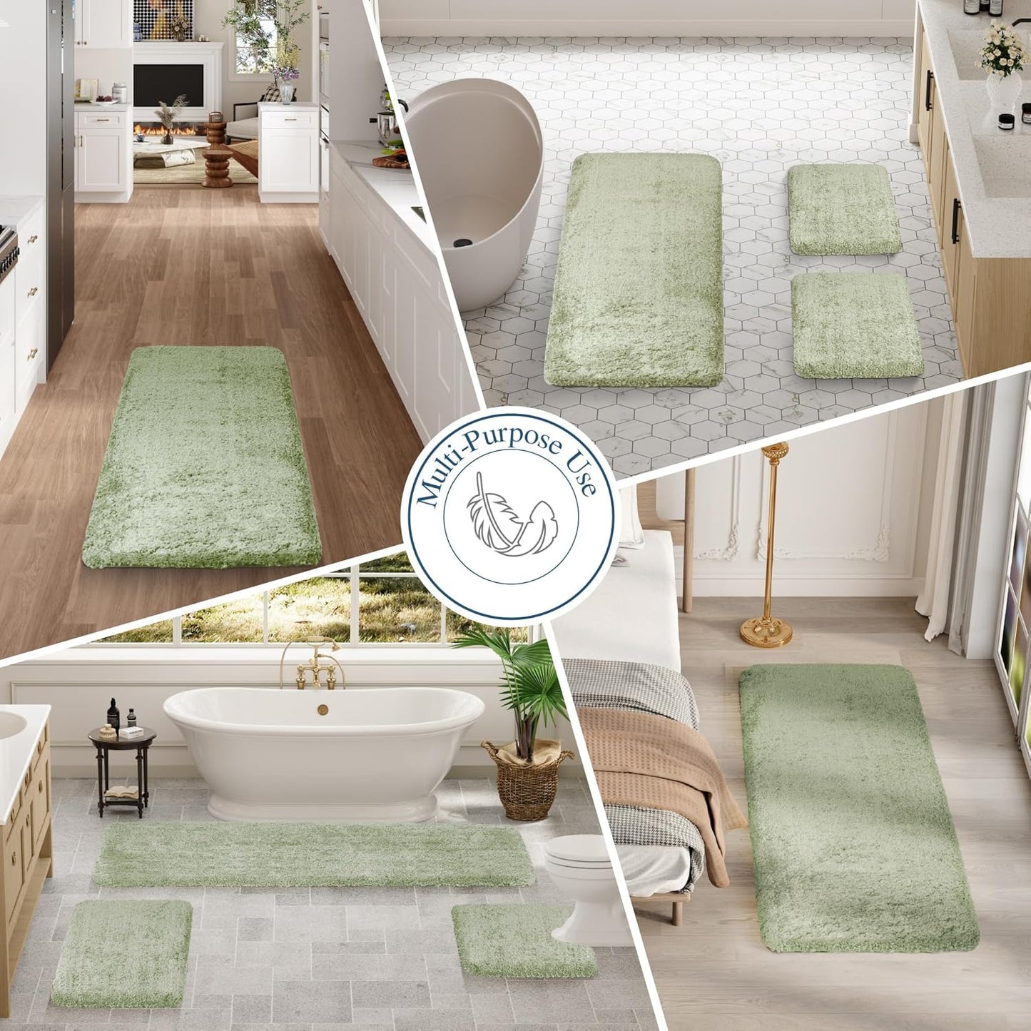 Walensee Large Bathroom Rug (24 x 60, Pale Green) Extra Soft and Absorbent Shaggy Bath Mat Machine Washable Microfiber Non Slip Luxury Floor Mat