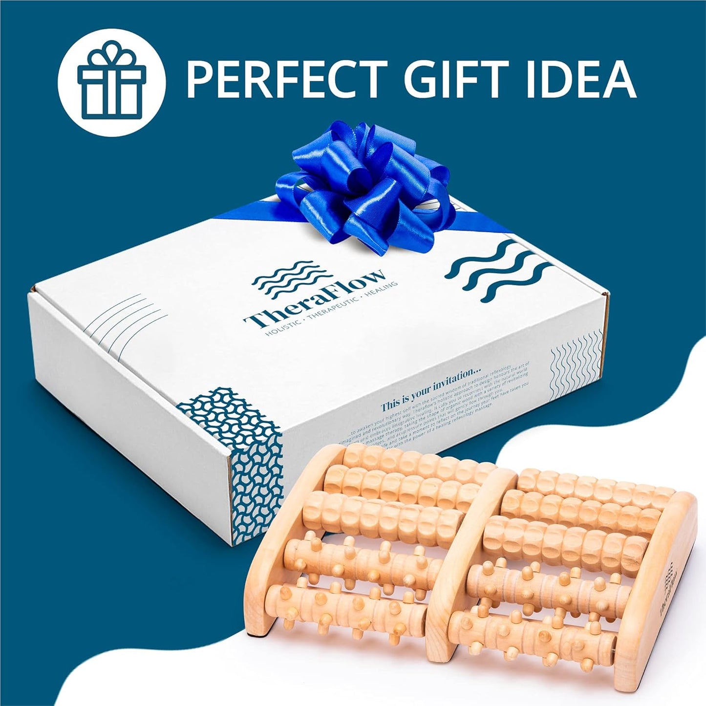 TheraFlow Foot Massager for Plantar Fasciitis Relief - Mom Gifts for Women & Gifts for Dad, Wooden Foot Roller Massager with Deep Tissue & Reflexology Nubs (Includes Reflexology Chart)