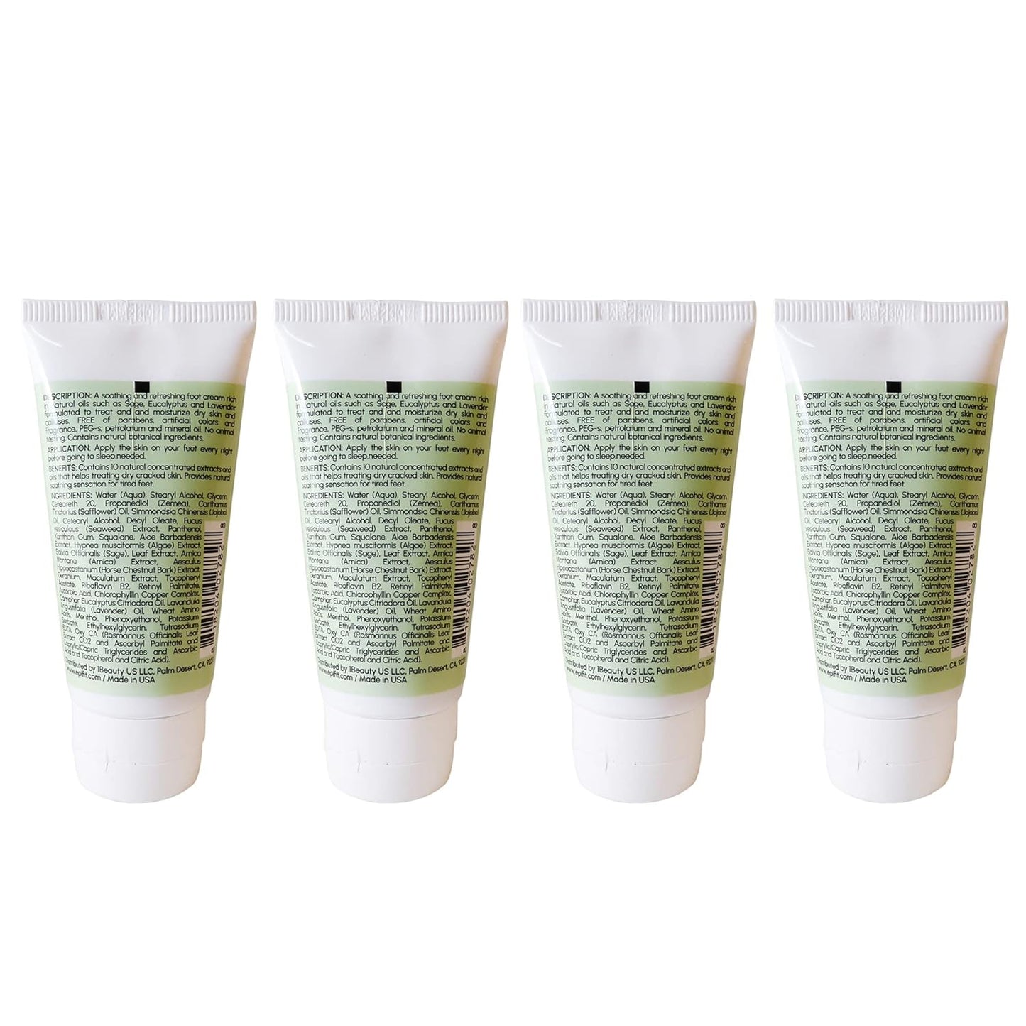 Aromatherapy All Natural Moisturizer Foot Cream with Rosemary Lavender Eucalyptus Sage and Seaweed 2 Ounces 4 pack