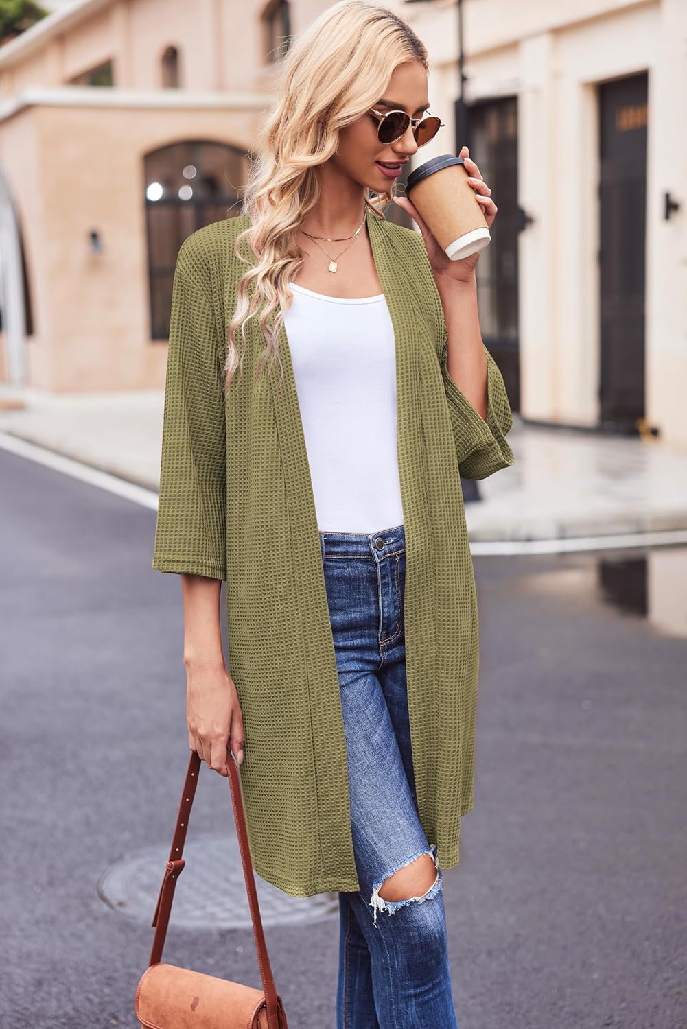 Ekouaer Robes for Women Waffle Knit Bathrobe Soft Lightweight Knee Length Loungewear S-XXL