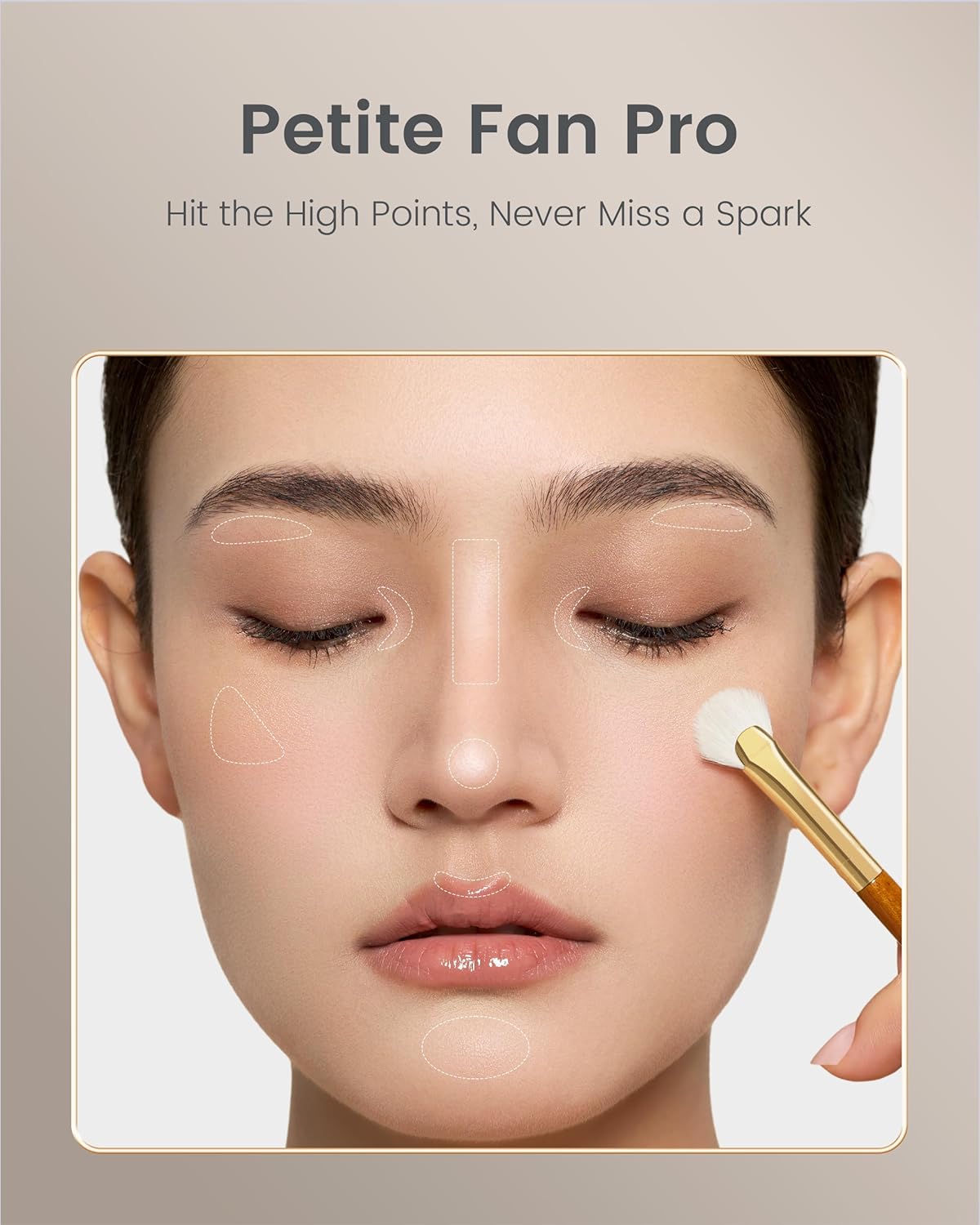 Desert Oak Series Mini Fan Brush - Ultra-Fine Goat Hair for Precision Highlighting, Flat Fan Shape Targets Cheekbones/Nose Bridge, Ebana Bubinga Handle & Brass Ferrule (CM 166)