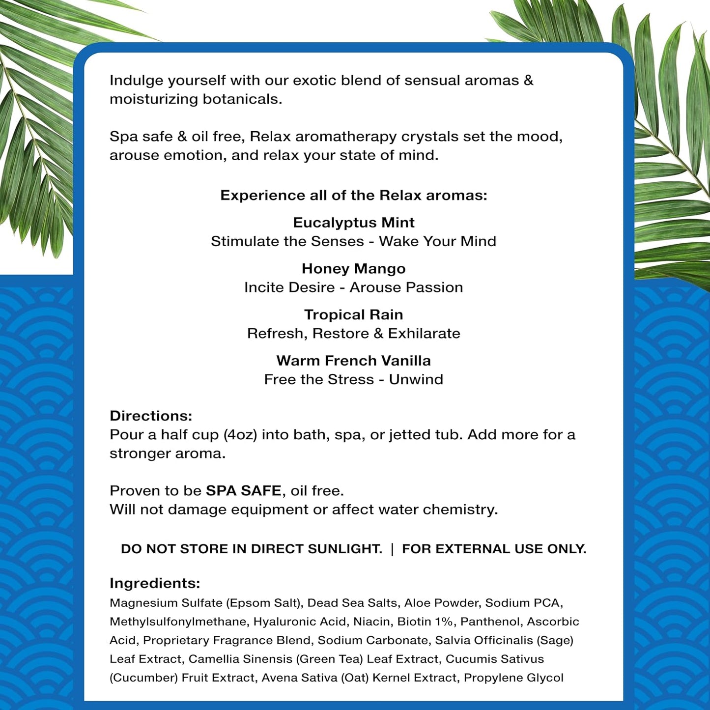 Relax Spa & Bath, Epsom & Dead Sea Salts, Aromatherapy Bath Salts for Hot Tub, Bath, or Spa, Infused with Magnesium, Tropical Rain Scent