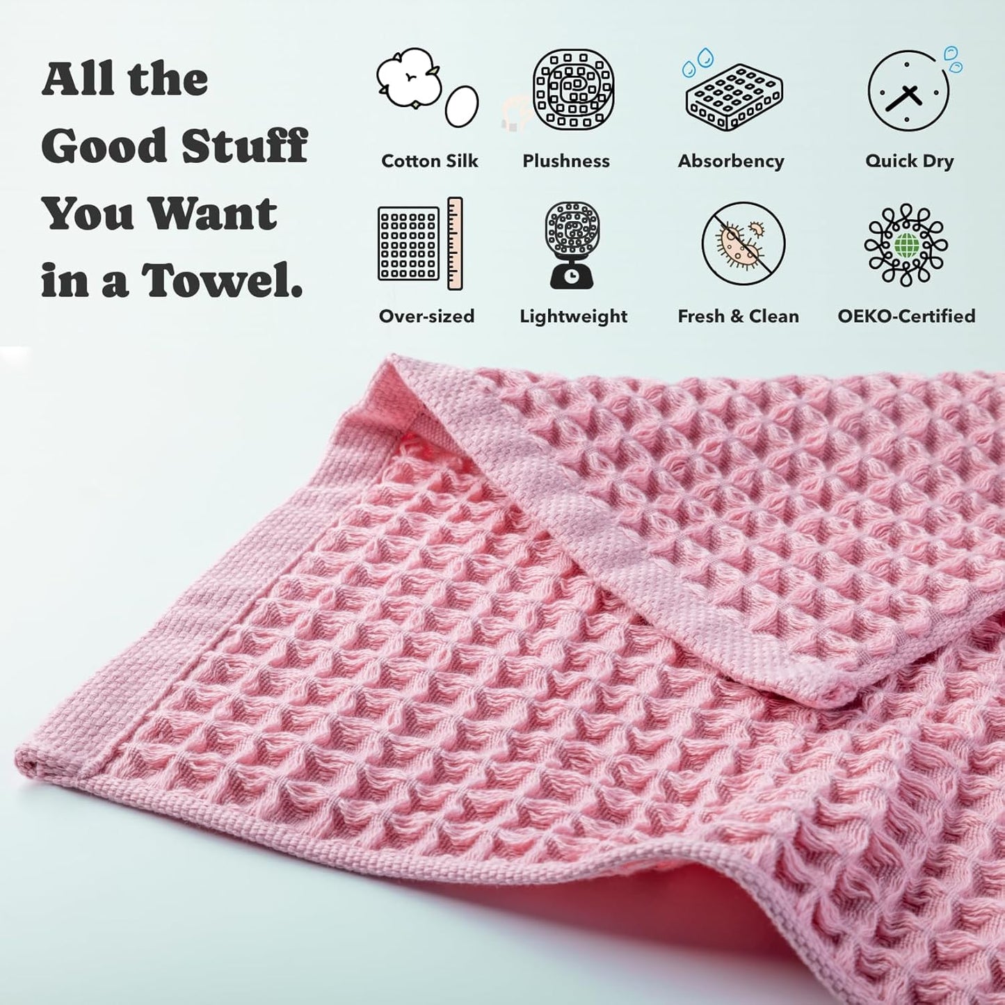 Luxury Japanese Cotton Waffle Bath Towel | Plush, Absorbent, and Quick Dry (Sakura Pink, Hand Towel, 32" x 16")