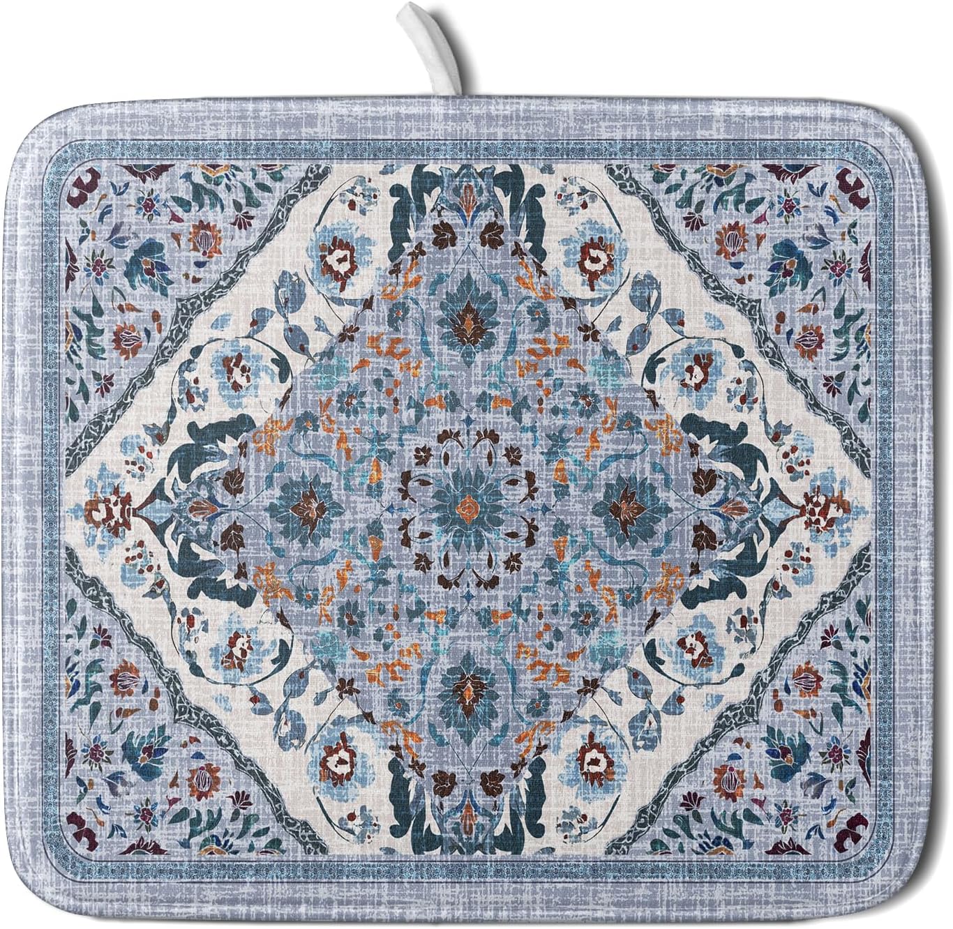 Boho Flower Dish Drying Mat Blue Bohemian Dishes Drainer Rack Mat 16x18 Inch Microfiber Kitchen Drying Pad for Countertop Tableware Decor