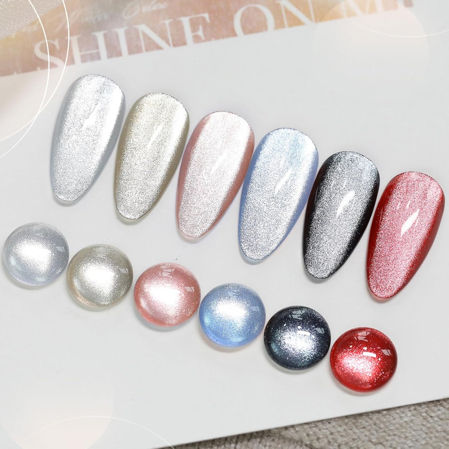 Born Pretty Cat Magnetic Eye Gel Nail Polish,Fall Winter Red Gold Silver Black Holographic Glitter Crystal Gel Polish Set Magnetic Nail Polish Kit Soak Off LED Nail Art DIY Salon Gift 7ML 6PCS