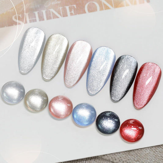 Born Pretty Cat Magnetic Eye Gel Nail Polish,Fall Winter Red Gold Silver Black Holographic Glitter Crystal Gel Polish Set Magnetic Nail Polish Kit Soak Off LED Nail Art DIY Salon Gift 7ML 6PCS