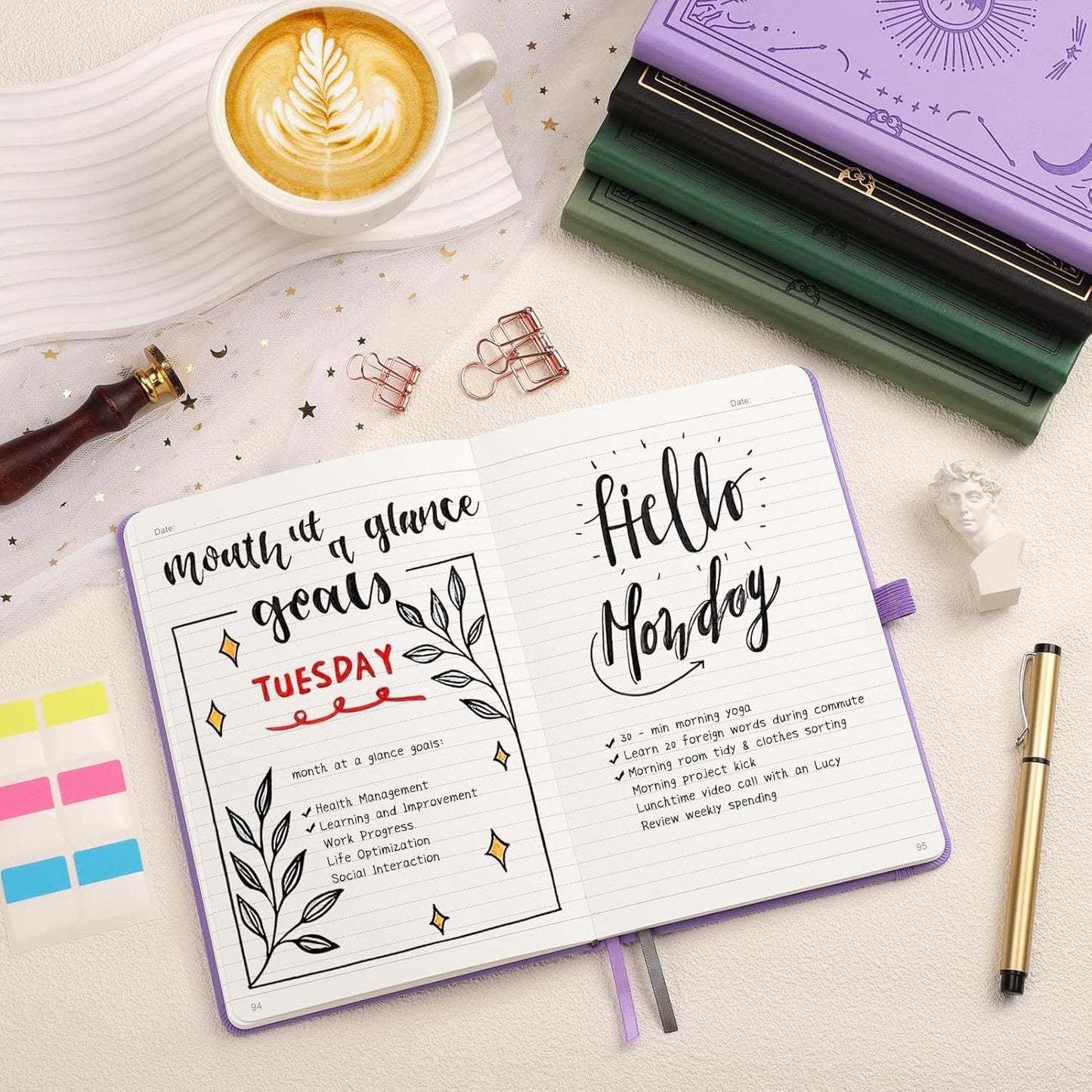 Lined Journal Notebook for Women Men, 192 Pages 100GSM Journals, A5 Hardcover Journaling, Leather Note Book for Writing, Travel, Business, Office, School, Prayer 5.7 x 8.3, (Light Purple)