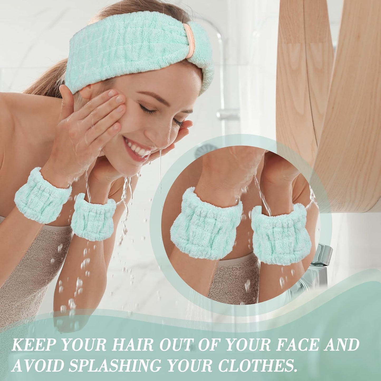 Spa Headband and Wristband Set - 3-Piece Skincare Headbands & 6-Piece Wrist Spa Wristbands for Women,Facial Hairbands for Washing Face, Makeup, Sports, Yoga, Headband for Washing Face