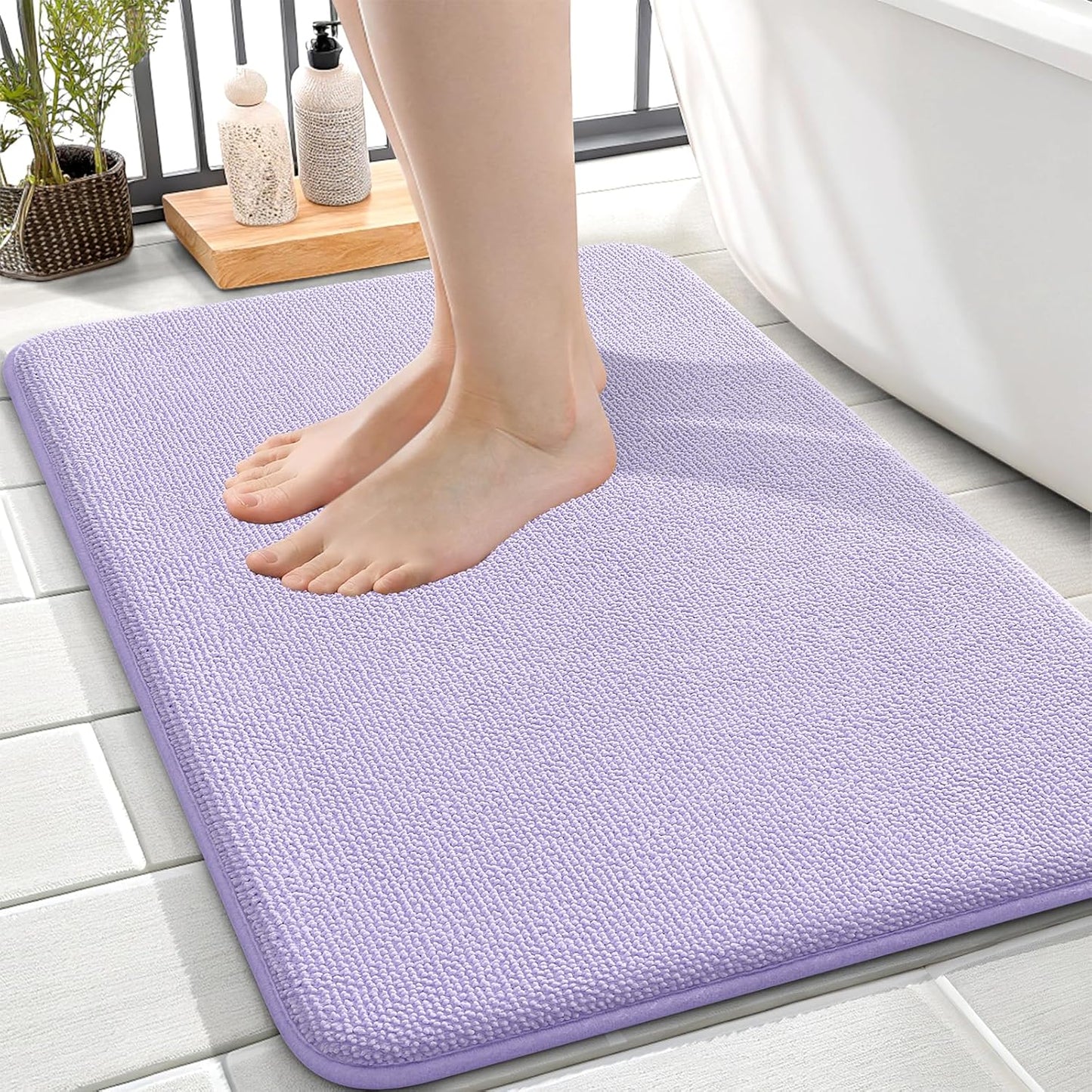 OLANLY Thick Memory Foam Bath Mat Rug 24x16, Extra Soft Absorbent Bathroom Rug, Quick Dry Bath Mats, Non-Slip, Machine Washable Carpet for Bathroom, Tub and Shower, Home Decor Accessories, Lavender