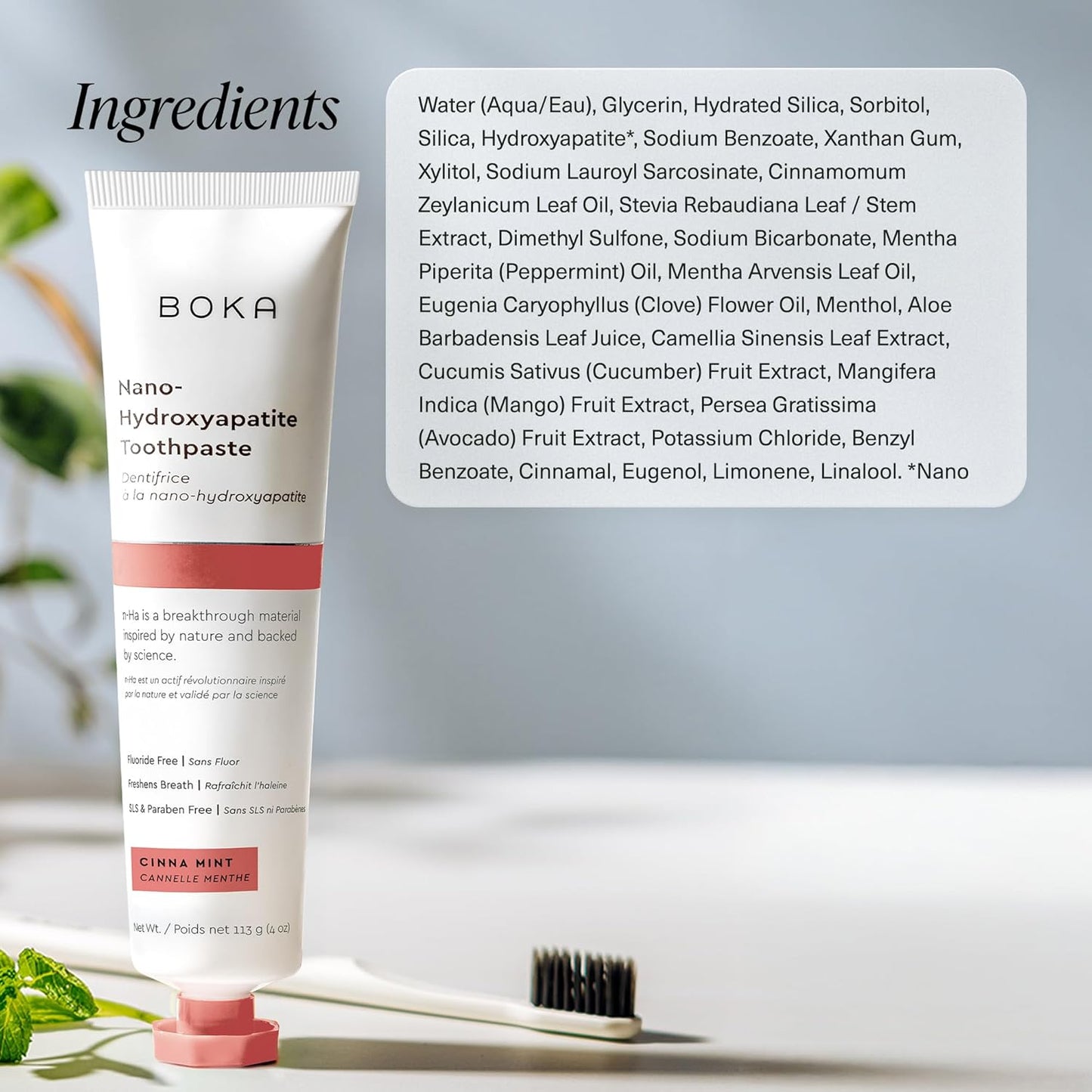 Boka Fluoride Free Toothpaste, Nano Hydroxyapatite Toothpaste, Appropriate for Sensitive Teeth - for Adult, Kids Oral Care - Cinnamon Mint Flavor, 4 Fl Oz 1Pk US Manufactured (Pack of 2)