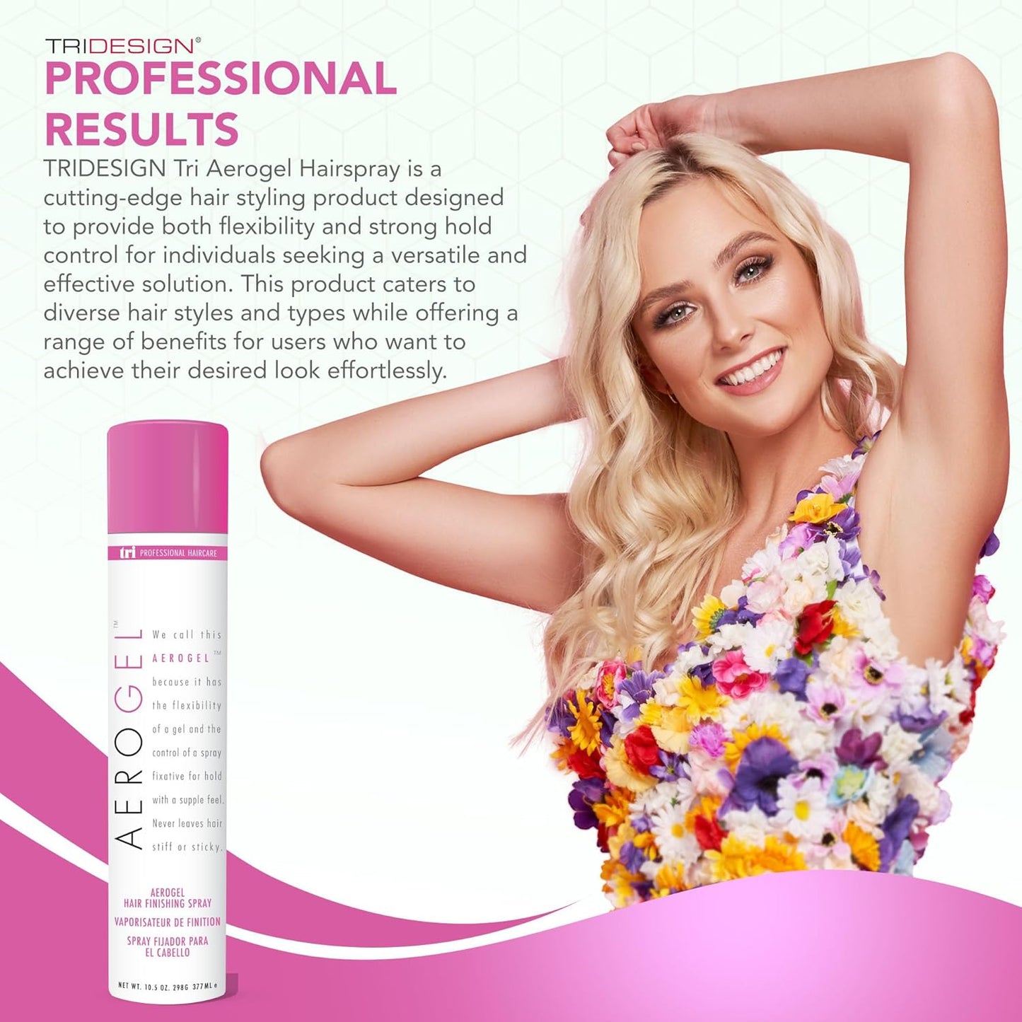 TRI Design Aerogel Hairspray - Strong Hold Hair Finishing Spray for Volumizing & Control, Flexible Styling for All Hair Types, Non-Sticky and Scented - For Women and Men - Pack of 5 (10.5 Oz)
