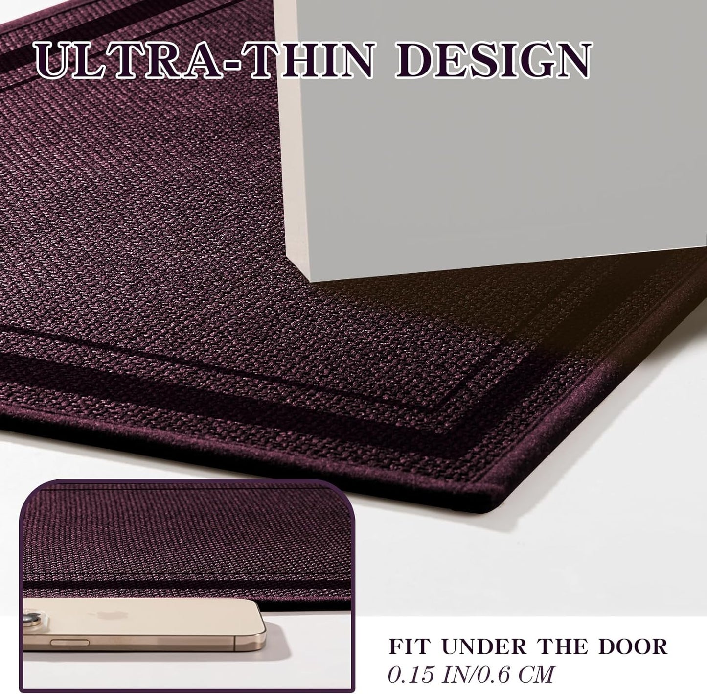 chakme Bathroom Rugs Mat 32x17, Ultra Thin Non Slip Bath Mat Quick Dry Absorbent Bath Mat for Bathroom Floor, (Dark Purple, 32"x17")