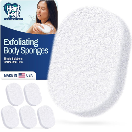 HartFelt Bath Sponges for Shower | Oval Body Wash Scrubber for Exfoliating Skin | Clean and Refresh Body, Back & Arms | Chemical-Free Body Sponge | Made in USA - Pack of 6