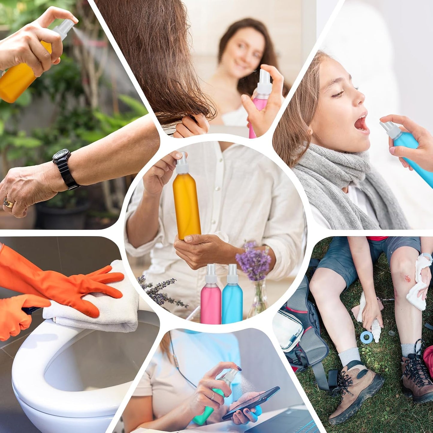 Eccliy 32 Pcs 8 oz Spray Bottles Fine Mist Cleaning Bottles Clear Empty Plastic Travel Sprayer Refillable Sprayer with Cap for Cleaning Solutions Oils Travel Perfumes(Clear,White,Frosted)