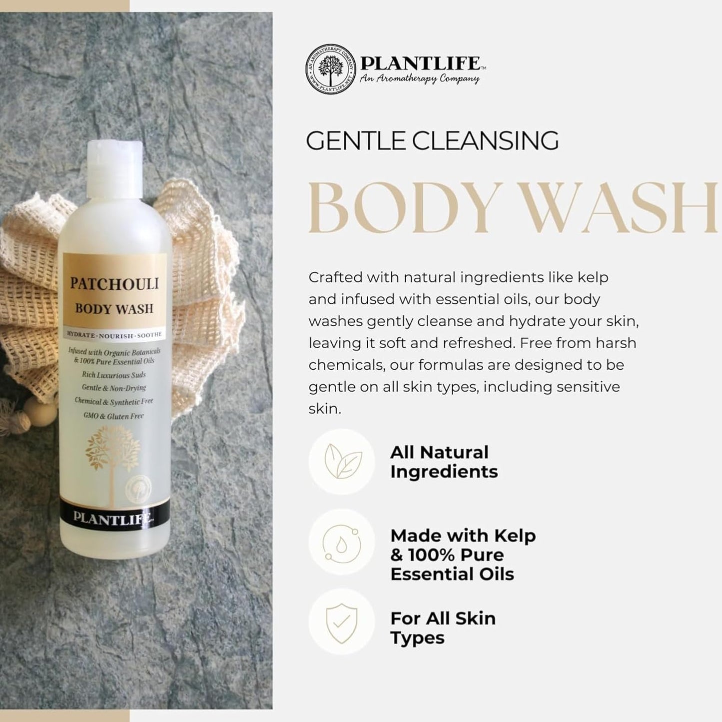 Plantlife Lemongrass Body Wash - GMO and Gluten Free Gentle and Moisturizing Body Wash That Contains Only Ingredients Straight from Nature - Manufactured in the USA 14 oz