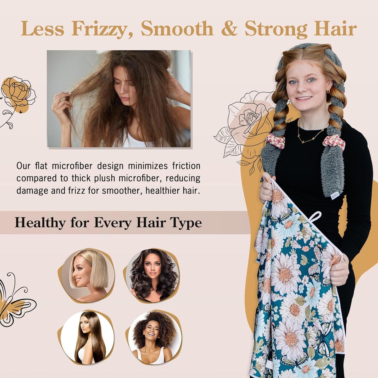 Microfiber Hair Towel Wrap for Women - Anti-Frizz Quick Dry Hair Wrap for Long Hair - Hair Towels for Women, Hair Drying Towel Wrap-Teal Butterfly Floral