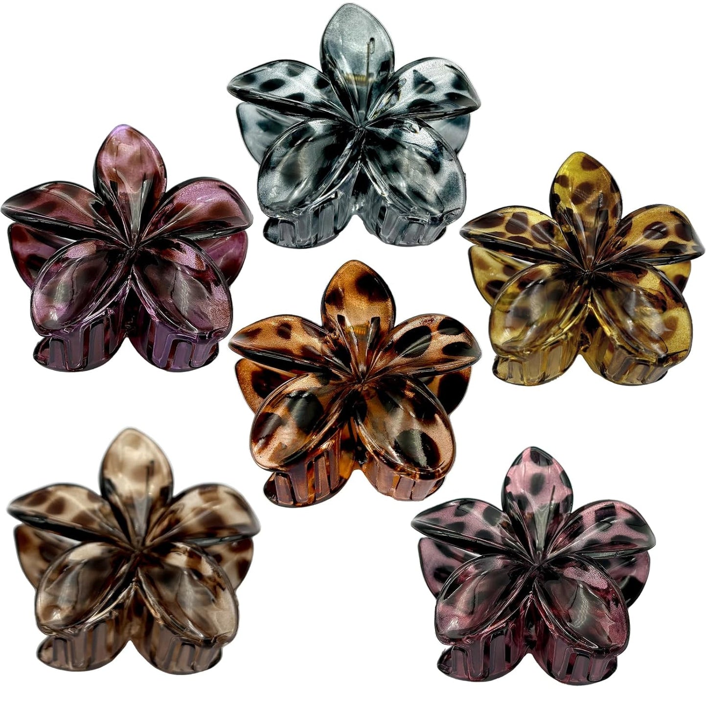 Flower Hair Claw Clips for Women, 6 Pack Hawaiian Flower Hair Clips, Large Leopard-prints Claw Clips for Thick Thin Hair, Summer Beach Hair Accessories for Women Girls (LP-6 Colors)