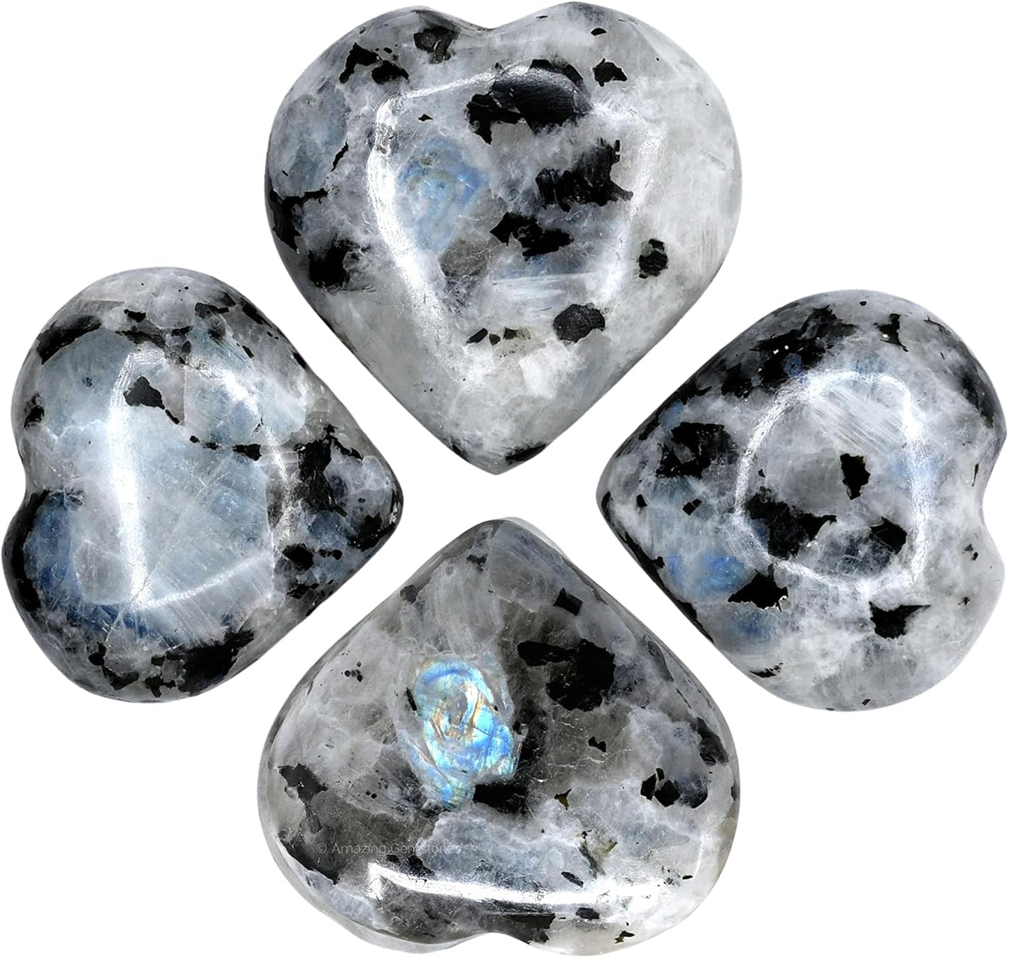 Amazing Gemstone Rainbow Moonstone Crystal Heart Palm Stone - Pocket Massage Worry Stone for Natural Body Chakra Balancing, Reiki Healing and Crystal Grid