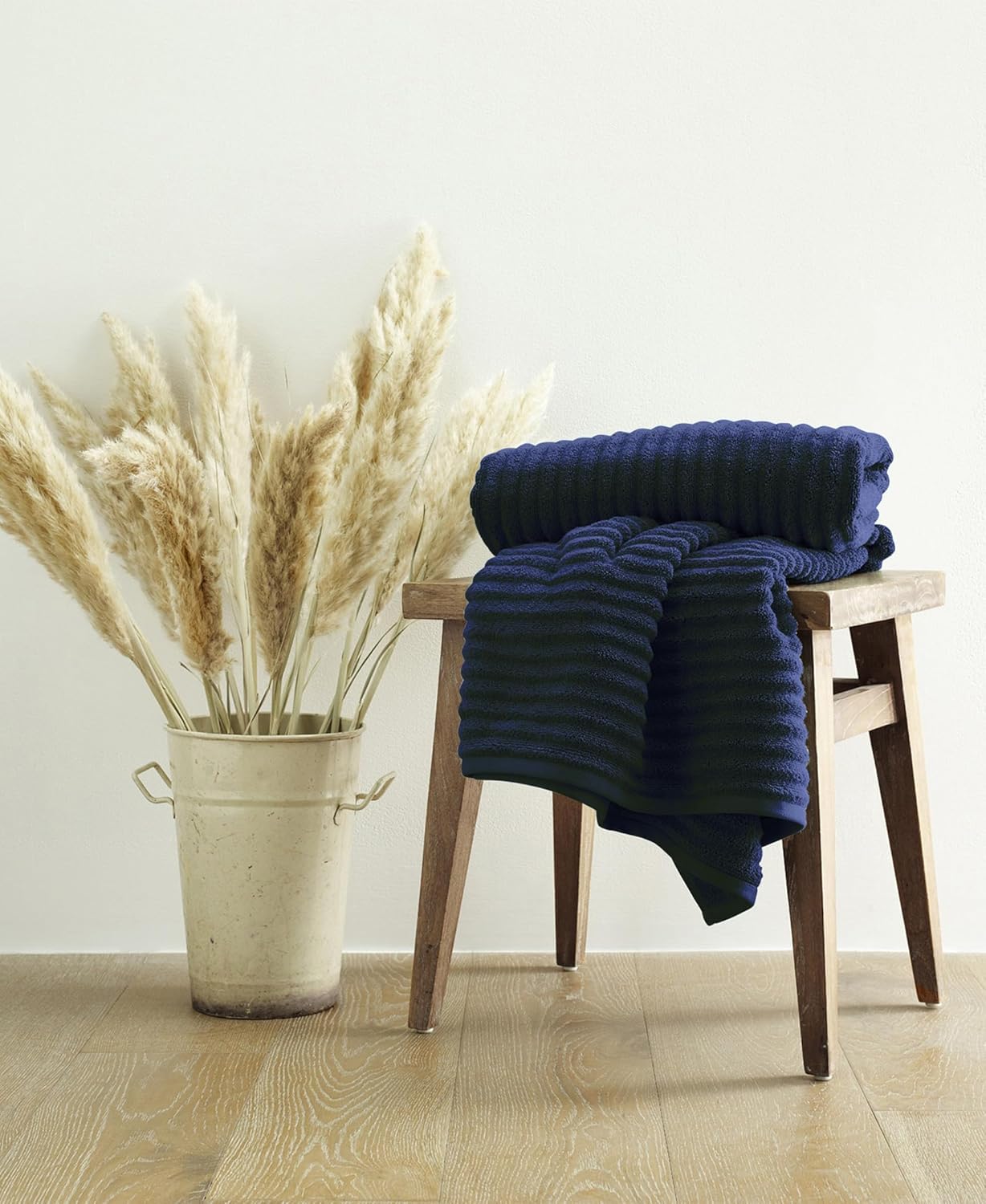 Blue Loom Ribbed Bath Sheet & Towel, 100% Cotton 600 GSM, Soft Absorbent Durable Quick Drying Bath Sheet & Bath Towel Set for Bathroom - Mason Set of 2 Navy (65" x 45" & 58" x 30")