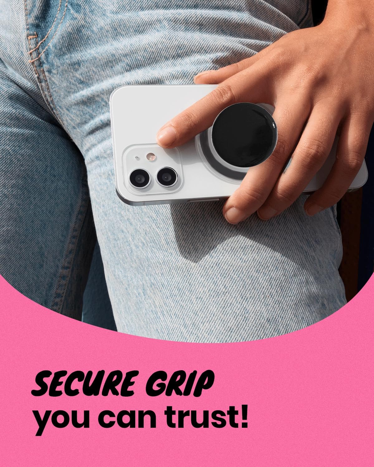 OnTheGrip Cute Solid Macaron Color Round Shape Collapsible Mobile Phone Grip Stand Holder for Smartphone Tablet Cell Phone Accessory (Black)