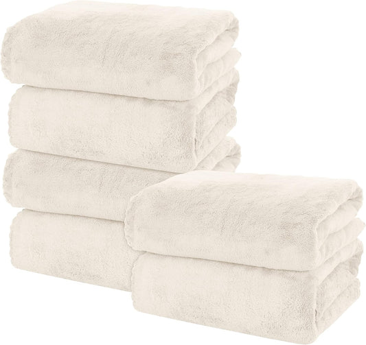 MOONQUEEN 6 Pack Premium Bath Towel Set - Quick Drying - Microfiber Coral Velvet Highly Absorbent Towels - Multipurpose Use as Bath Fitness, Bathroom, Shower, Sports, Yoga Towel (Cream)