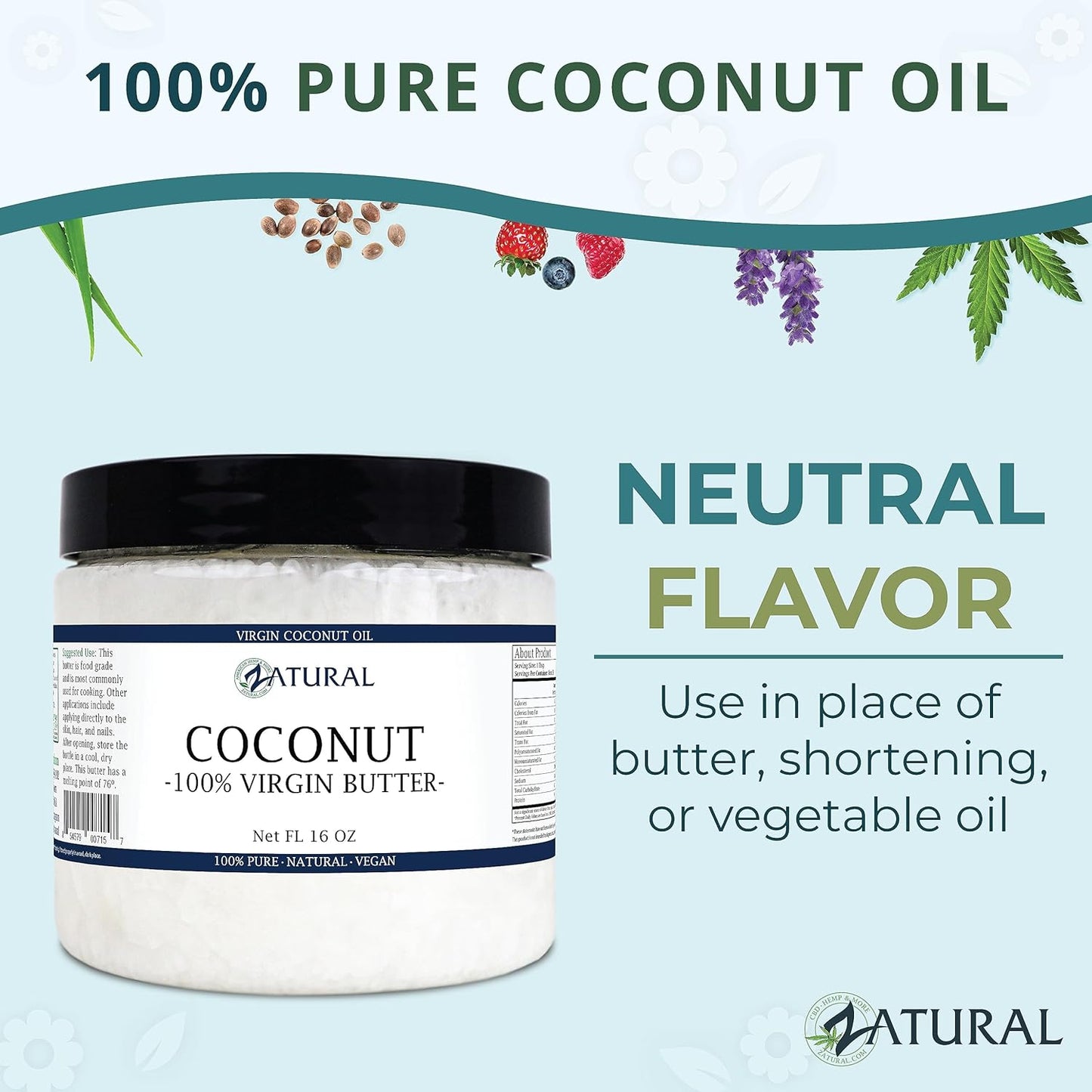 Zatural Coconut Oil, 100% Virgin Organic Extra Virgin Unrefined, Cold Pressed, 8 Pounds (16 Ounce)