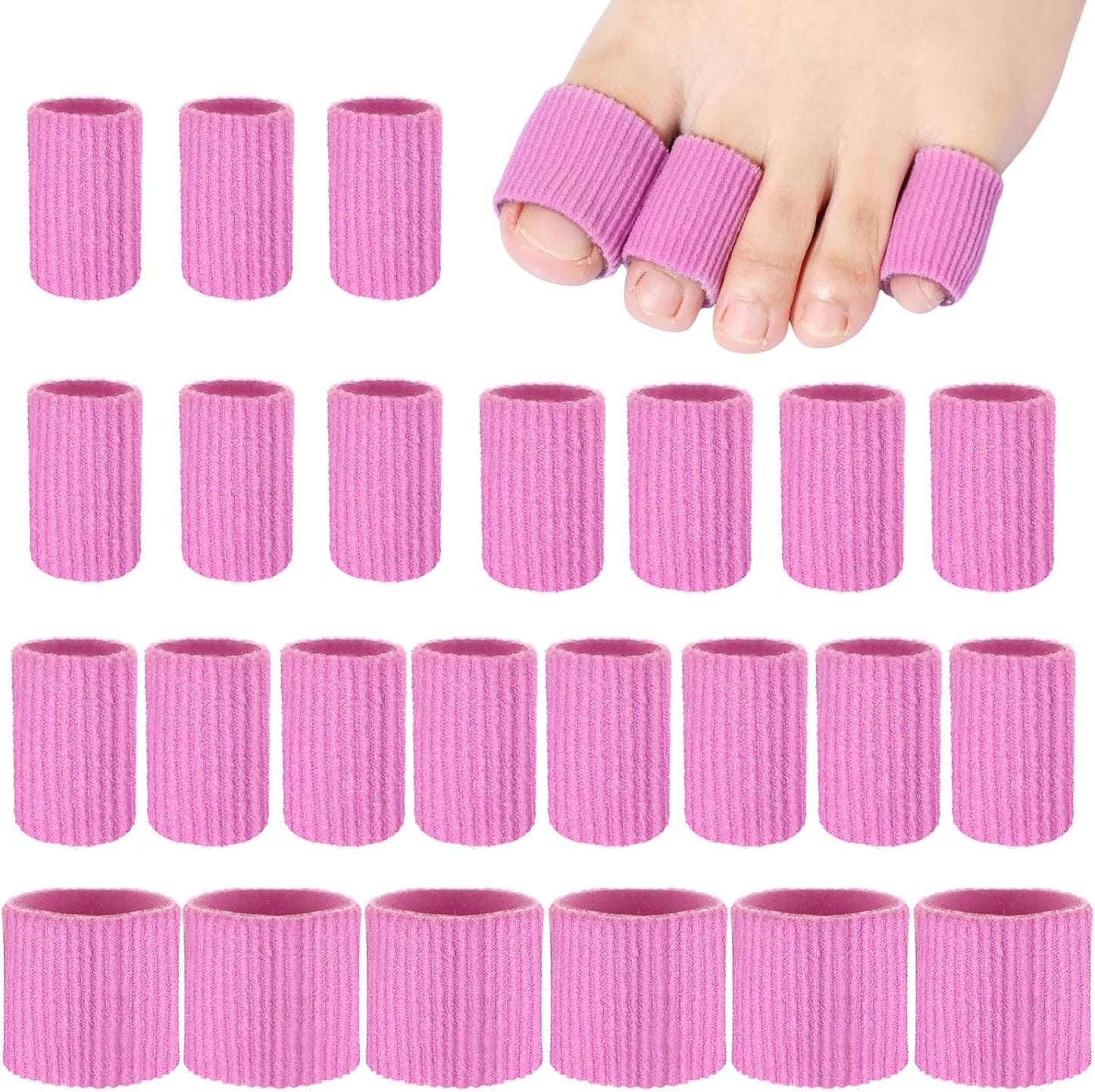 Blulu 24 Pieces Toe Tubes 0.98 Inches Cushion Tube Corn Pads for Toes Sleeves Soft Gel Protectors for Cushions Corns Blisters Calluses 3 Size(Pink,Assorted Sizes)