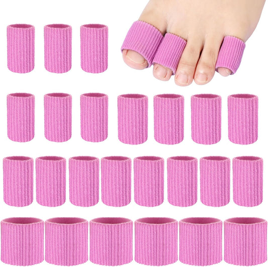 Blulu 24 Pieces Toe Tubes 0.98 Inches Cushion Tube Corn Pads for Toes Sleeves Soft Gel Protectors for Cushions Corns Blisters Calluses 3 Size(Pink,Assorted Sizes)