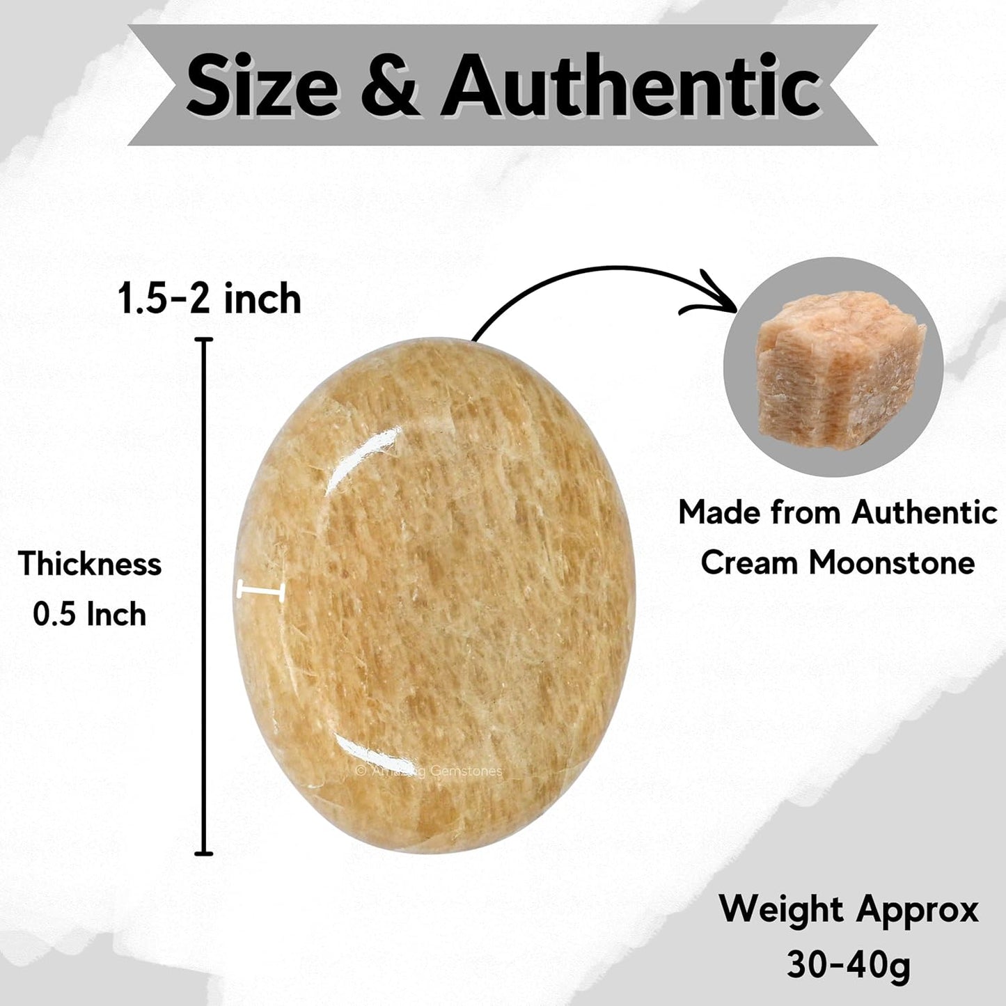 Cream Moonstone Crystals and Healing Stones - Large Palm Stone Crystals Piedra - Crystal for Good Luck, Positive Energy, Meditation - Unique Stocking Stuffers and Birthday Gifts for Women, Men