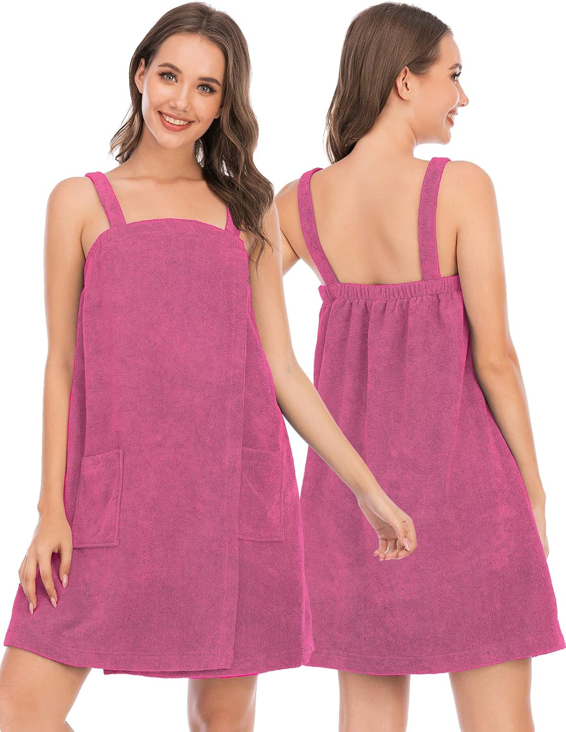 Veseacky Women Bath Wrap Towel for Womens Shower with Pocket Adjustable Spa Robe & Facial Headband