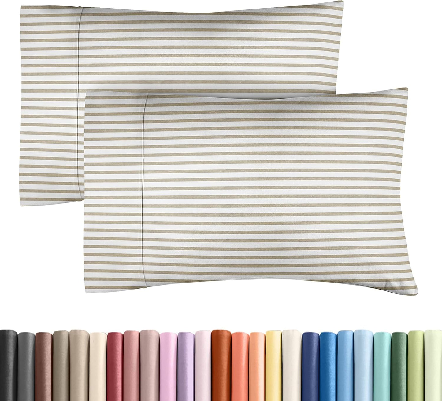 King Pillow Cases Set of 2 - Ultra Soft Hotel Quality Pillowcase Covers - Comfy, Cozy & Wrinkle Free - Shrinkage and Fade Resistant - Machine Washable Pillow Protectors - 2 Piece Set - Beige Stripes 2
