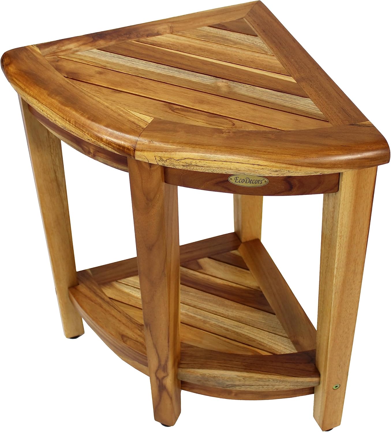 EcoDecors 24" Extended Height Snazzy Corner Natural Color Waterproof Teak Wood Shower Bench Stool Seat Chair for Inside Shower Storage Shelf Provides Safety and Storage for Bathroom Accessories