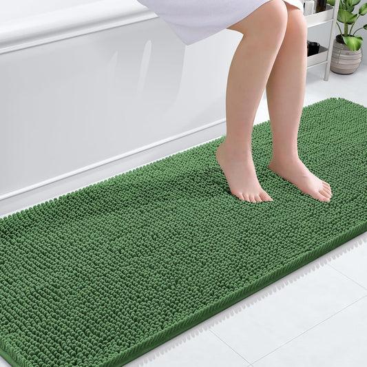 OLANLY Bathroom Rugs 70x24, Extra Soft Absorbent Chenille Bath Rugs, Rubber Backing Quick Dry, Machine Washable Bath Mats for Bathroom Floor, Tub and Shower, Home Decor Accessories, Olive Green