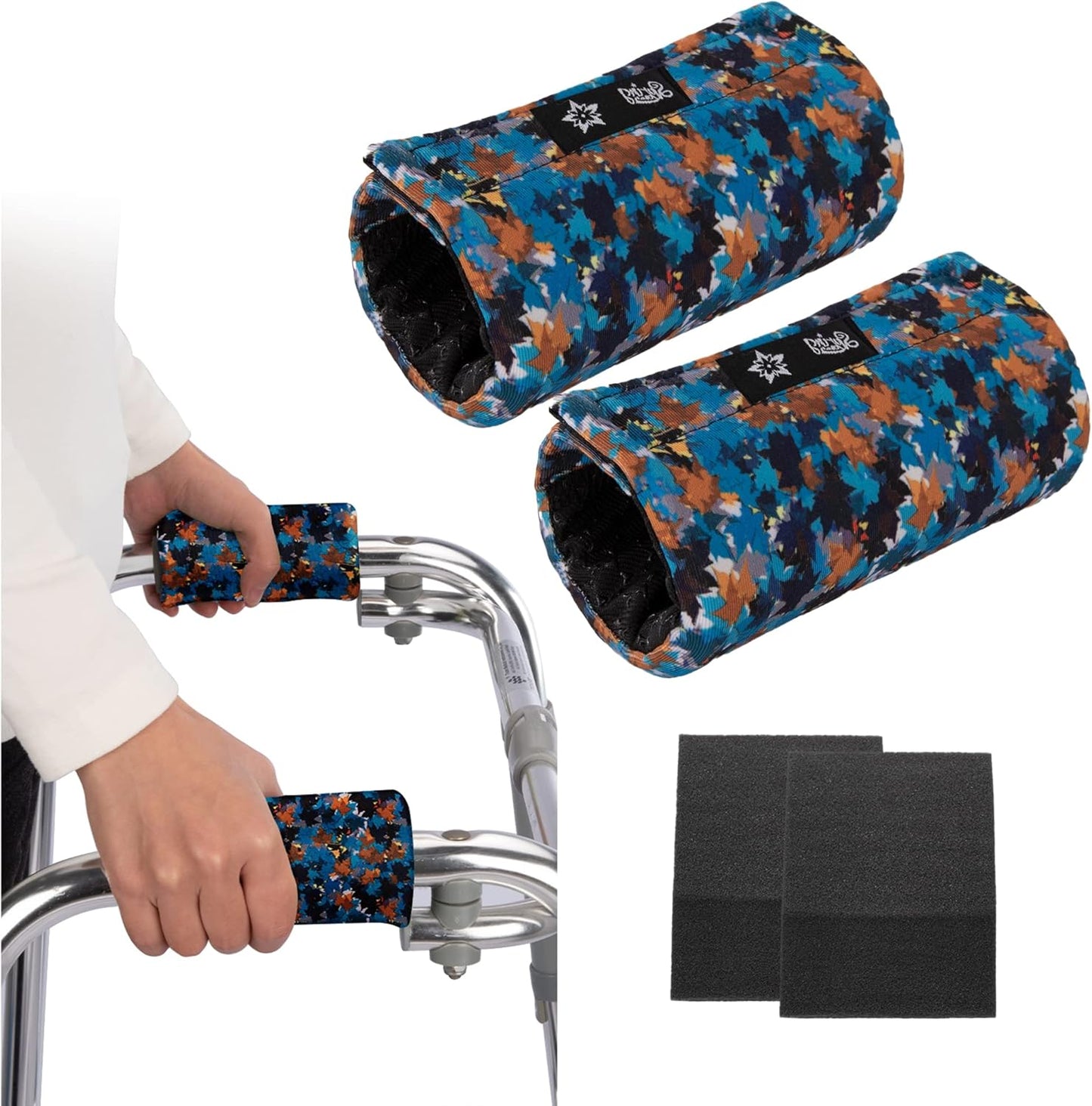 SPRING SEAON Universal Walker Hand Grip Padded Covers Non-Slip Cushion Foam for Folding Wheelchair Rollator Crutch Handle Pads 2-Pack
