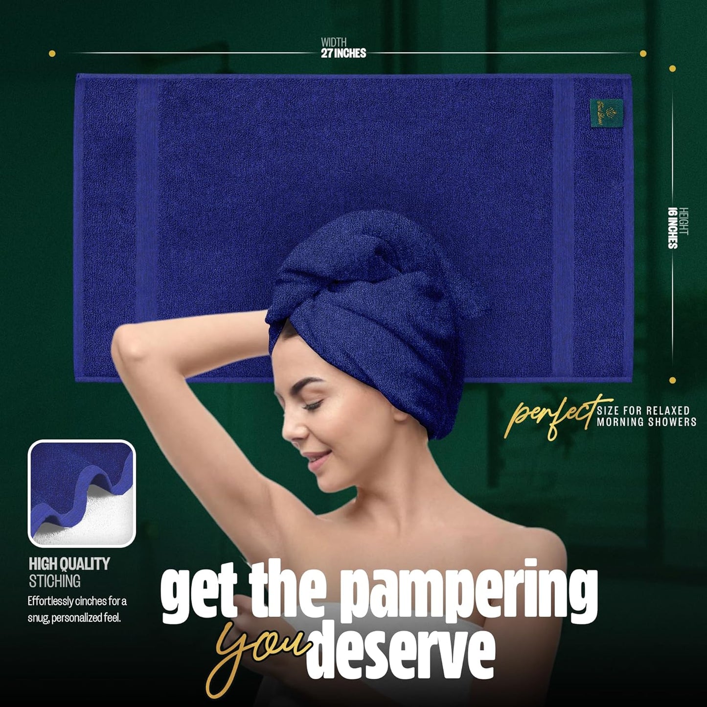 Pearl Linens Pack of 24 100% Cotton Hand Towels, Salon Towels for Spa, Gym and Bathroom Use, Hair Towels in Bulk, Soft, Absorbent, Quick Dry & Machine Washable, 16x27 inches, Royal Blue