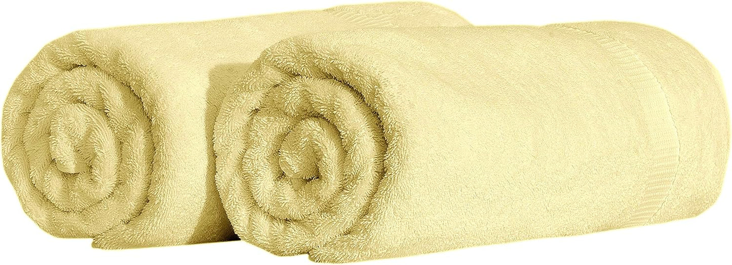 SALBAKOS 100% Turkish Cotton Extra Large Bath Sheet Set of 2 35x70 inch | Heirloom Quality | Hotel & Spa Collection | Soft, Absorbent Oversize Bath Towels | Made in Turkey (Yellow, 2 Bath Sheets)