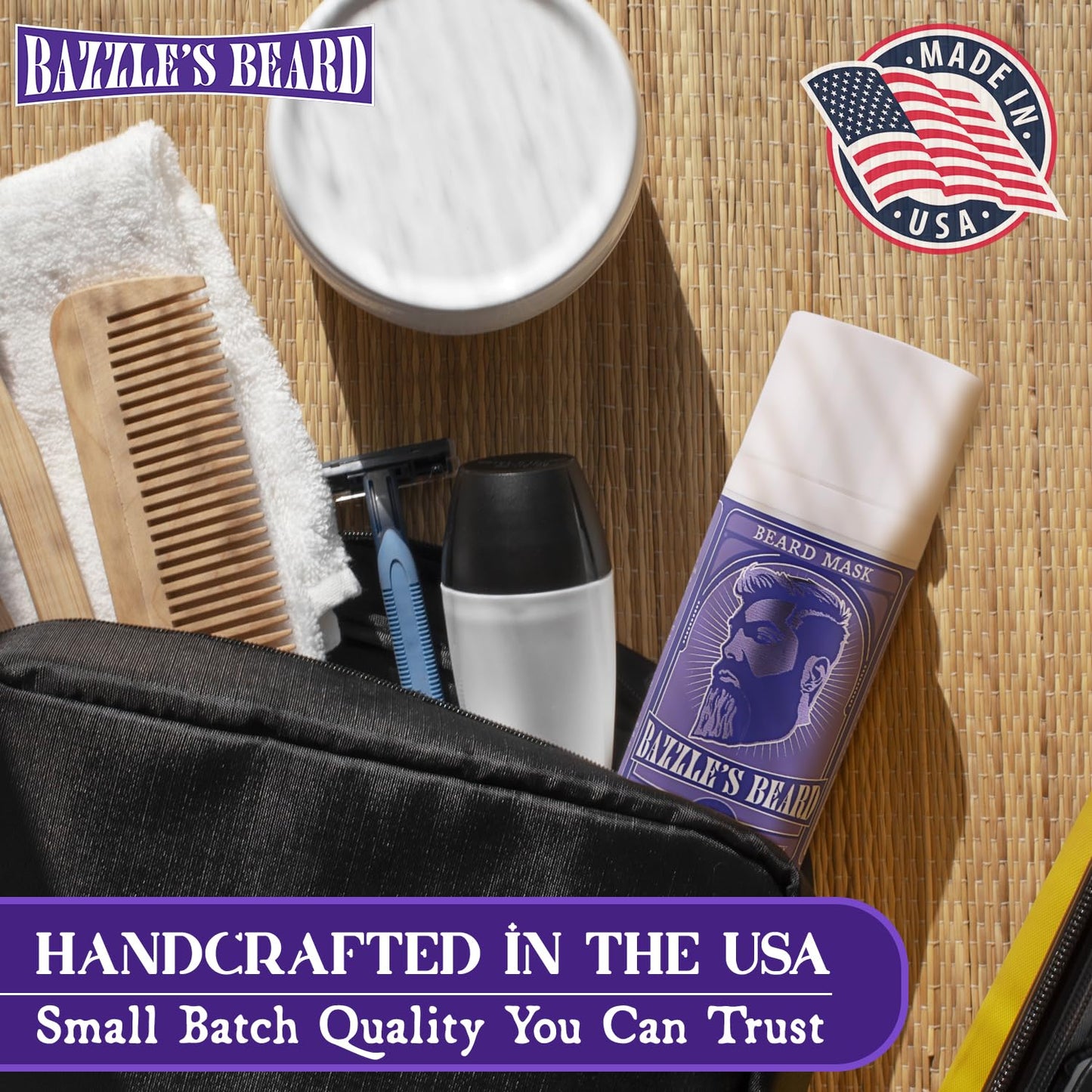 Bazzle's Beard Mask – Hydrating & Strengthening Mustache Conditioner Infused with Avocado Oil, Rejuvenating Beard Balm with Biotin for Hair Growth & Repair for Men, Facial Hair & Mustache Growth Balm