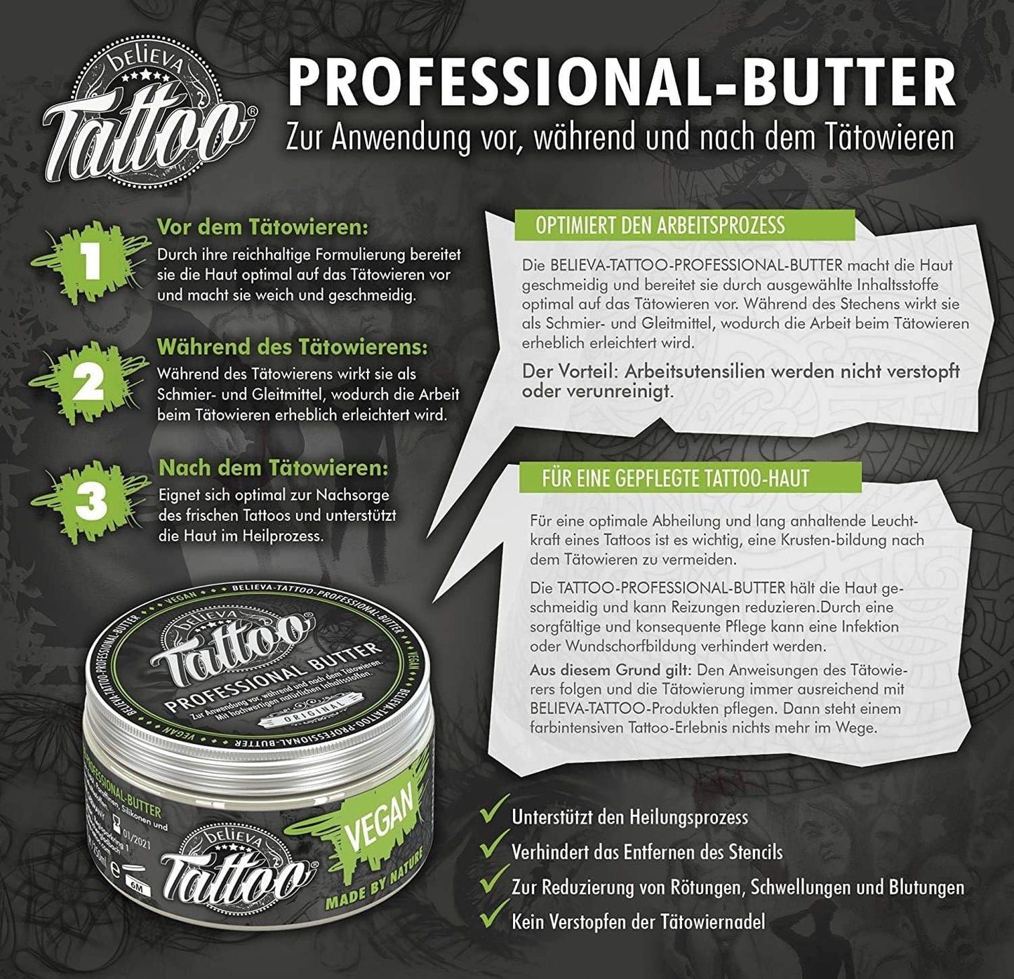 Aftercare Butter – Vegan Tattoo Care Balm for Moisturized & Nourished Skin – 8.45 oz