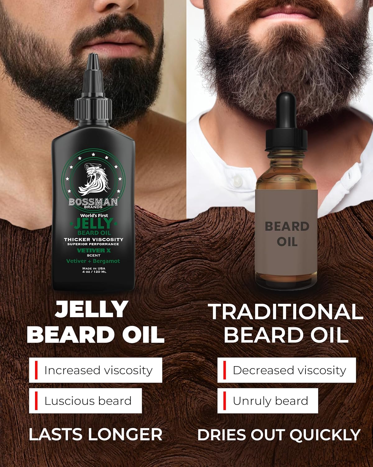 Bossman Jelly Beard Oil for Men (4 oz, Vetiver X Scent) – Softens, Moisturizes & Conditions with Natural Ingredients