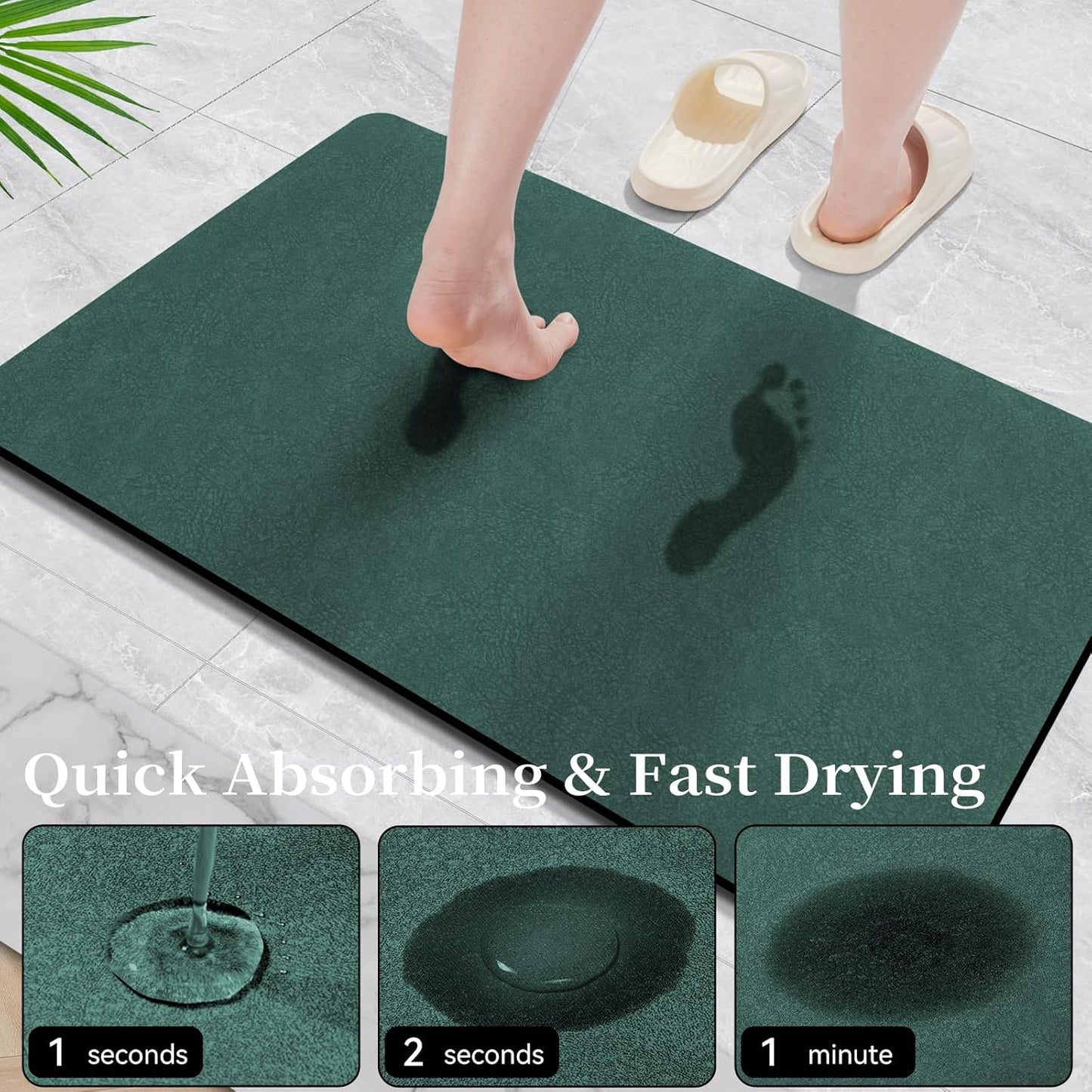 Bathroom Mat Rugs 47x17, Long Diatomaceous Earth Bath Mat Large Quick Dry Bath Mat Non Slip Rubber Backed Super Absorbent Shower Mat, Thin Bathroom Runner Rugs Floor Mat Fit Under Door, Dark Green