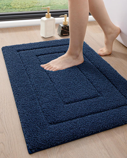 DEXI Bathroom Rug 36x24, Non Slip Washable Bath Mat for Shower Floor, Absorbent Soft Bathmat with Rubber Backing, Quick Dry Microfiber Carpet, Navy