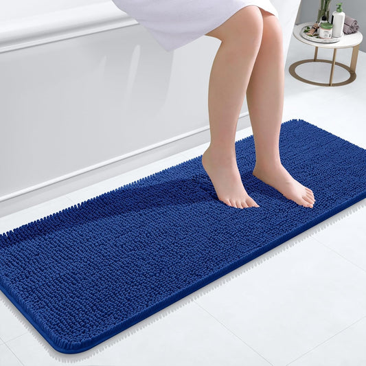 OLANLY Bathroom Rugs 47x17, Extra Soft Absorbent Chenille Bath Rugs, Rubber Backing Quick Dry, Machine Washable Bath Mats for Bathroom Floor, Tub and Shower, Home Decor Accessories, Royal Blue
