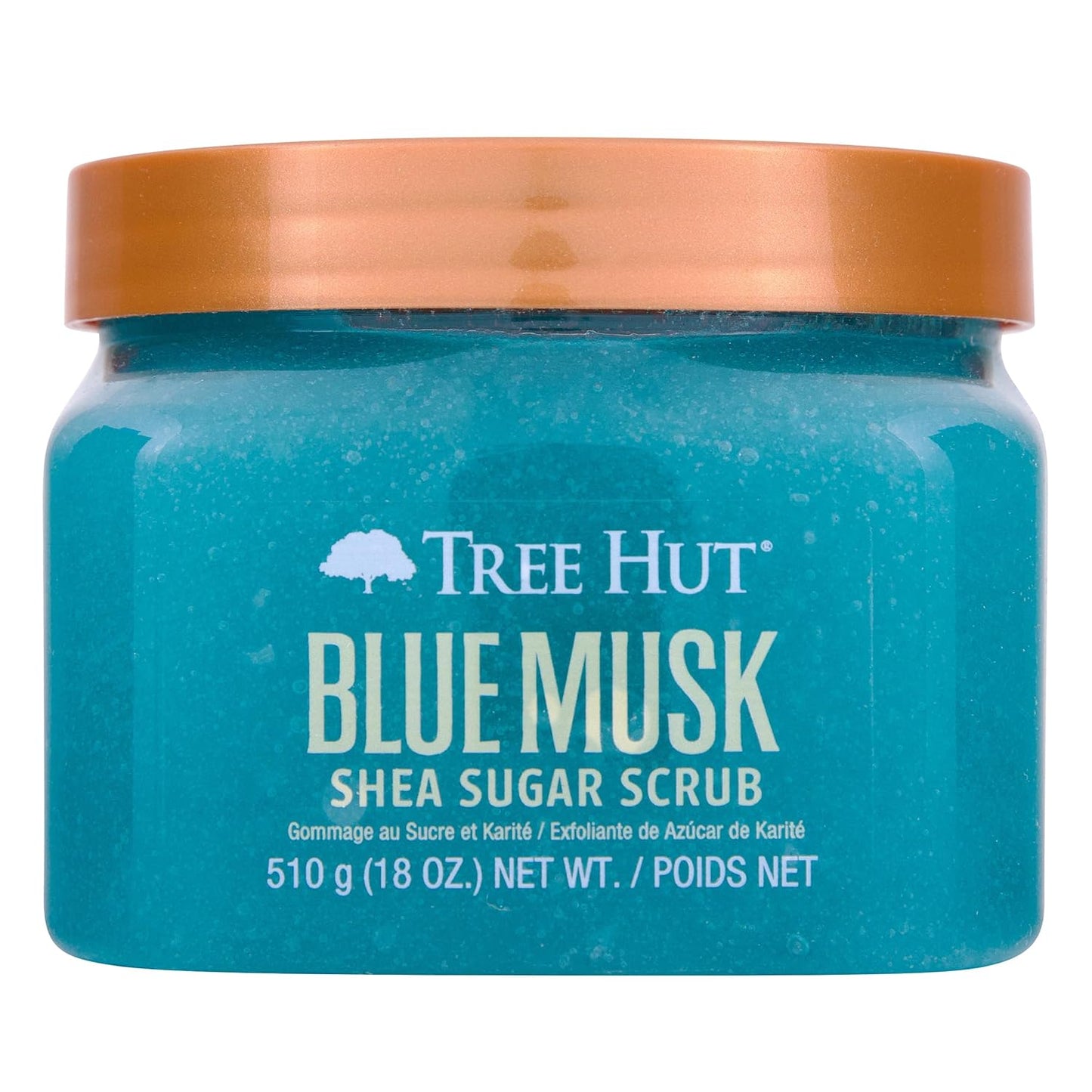 Tree Hut Blue Musk Shea Sugar Scrub, Exfoliating, Hydrating & Moisturizing Body Scrub with Shea Butter & Nourishing Essential Oils, Smooth & Soften Skin, 18 oz