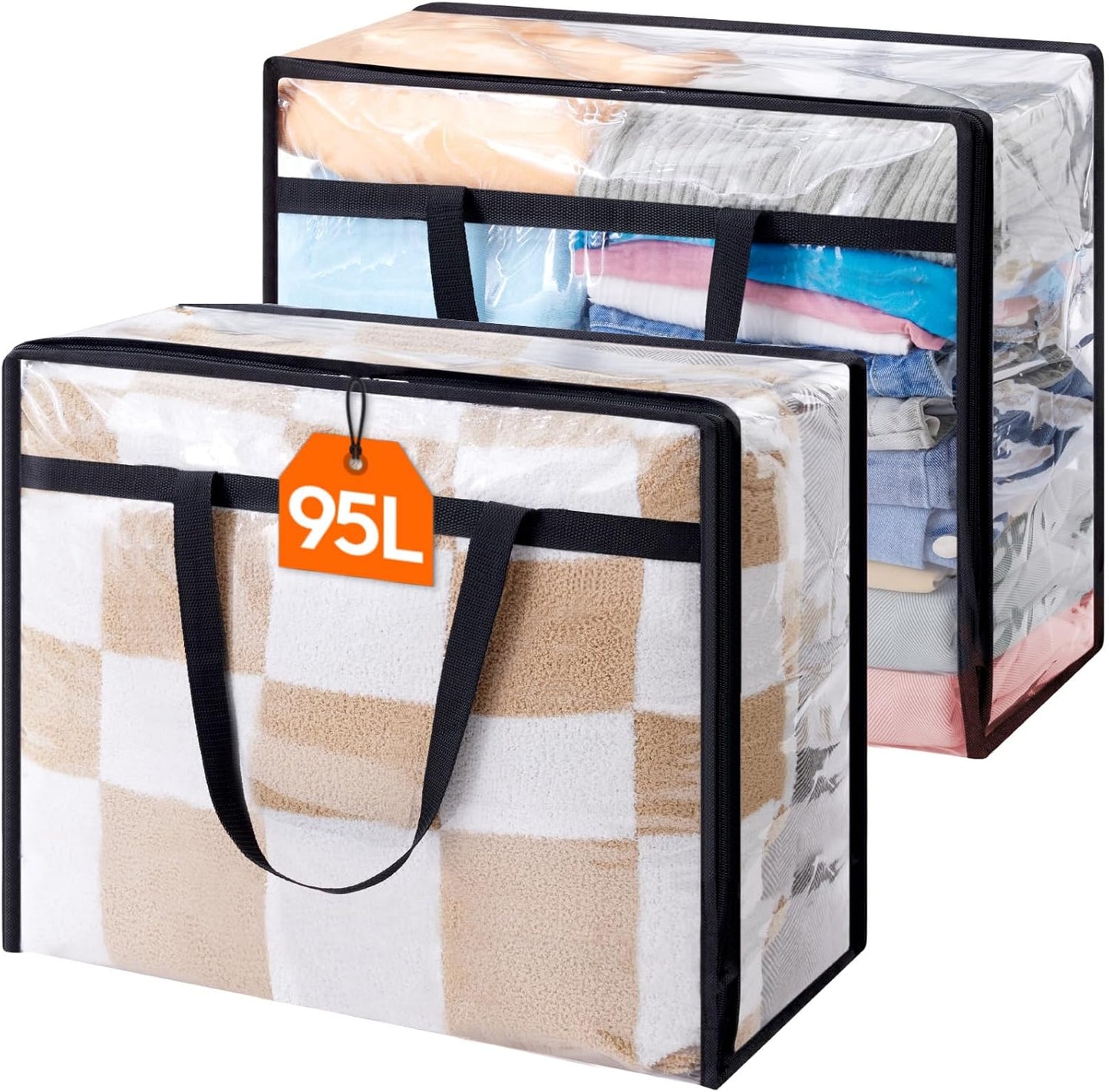 Lifewit 2 Pack Clear Clothes Storage Bags, 95L Large Plastic Blanket Storage, Vinyl Foldable Moving Bags with Zipper, Closet Organizers Containers for Comforter, Bedding, Duvet, Pillow