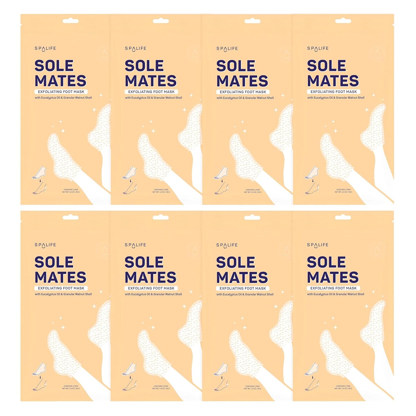 SpaLife Beauty Sole Mates Exfoliating Foot Masks –For Callus Removal with Macadamia Oil, Walnut Shell, and Eucalyptus Oil – 8 Pack