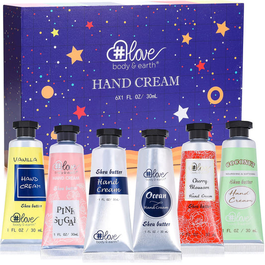 BODY & EARTH # LOVE Hand Cream Gift Set, Mothers Day Gifts for Mom, Moisturizing Hand Lotion Set with Natural Glycerin and Vitamin E, 6 Pcs Hand Lotion Gift Sets for Women Men, Birthday Gifts for Her