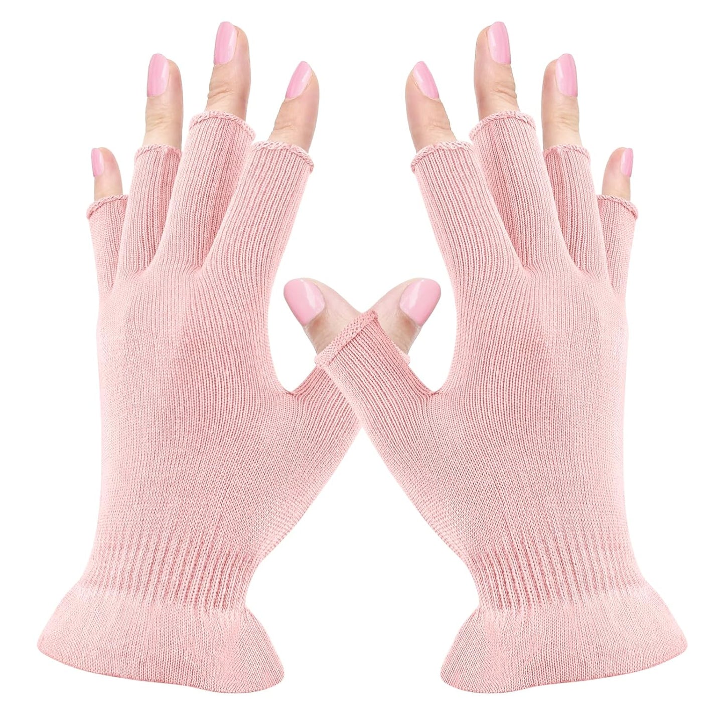 MIG4U Fingerless Moisturizing Gloves, Half Finger Touchscreen Beauty Glove for Eczema, SPA, Dry Hands, Skin Treatment, Summer Sun UV Protection, Pink, 1 Pairs L/XL